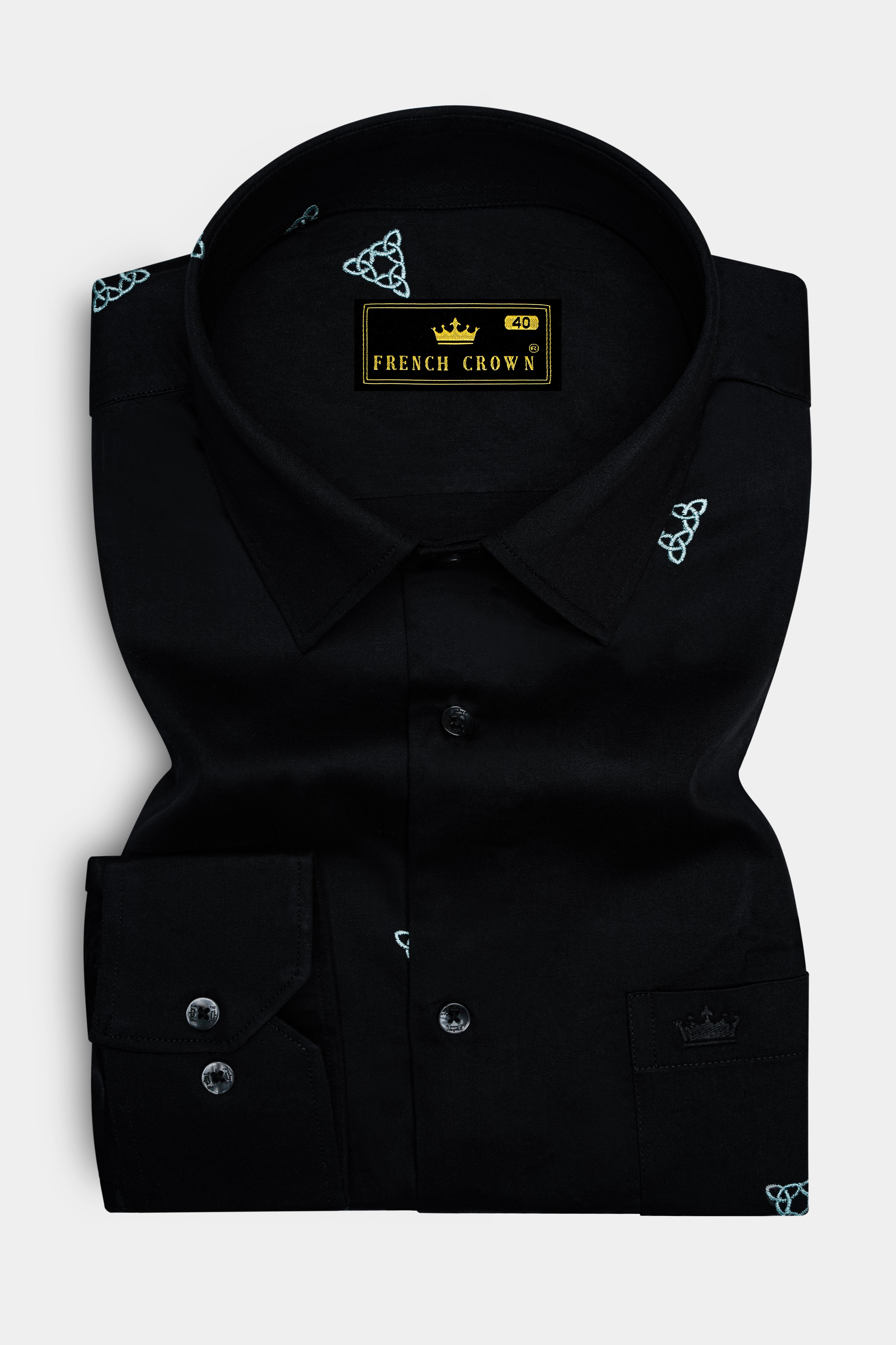 Jade Black with White Embroidered Super Soft Premium Cotton Shirt