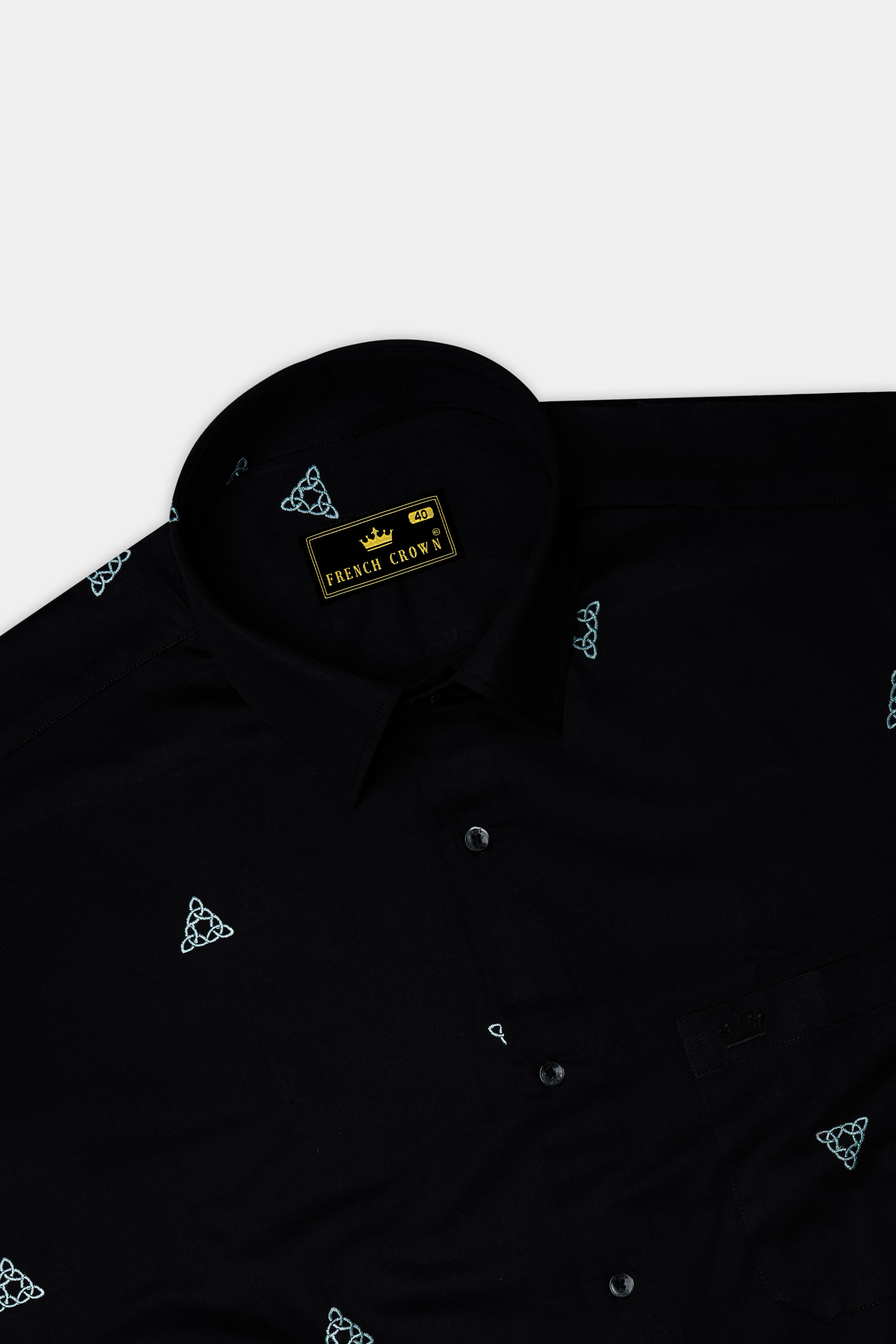 Jade Black with White Embroidered Super Soft Premium Cotton Shirt