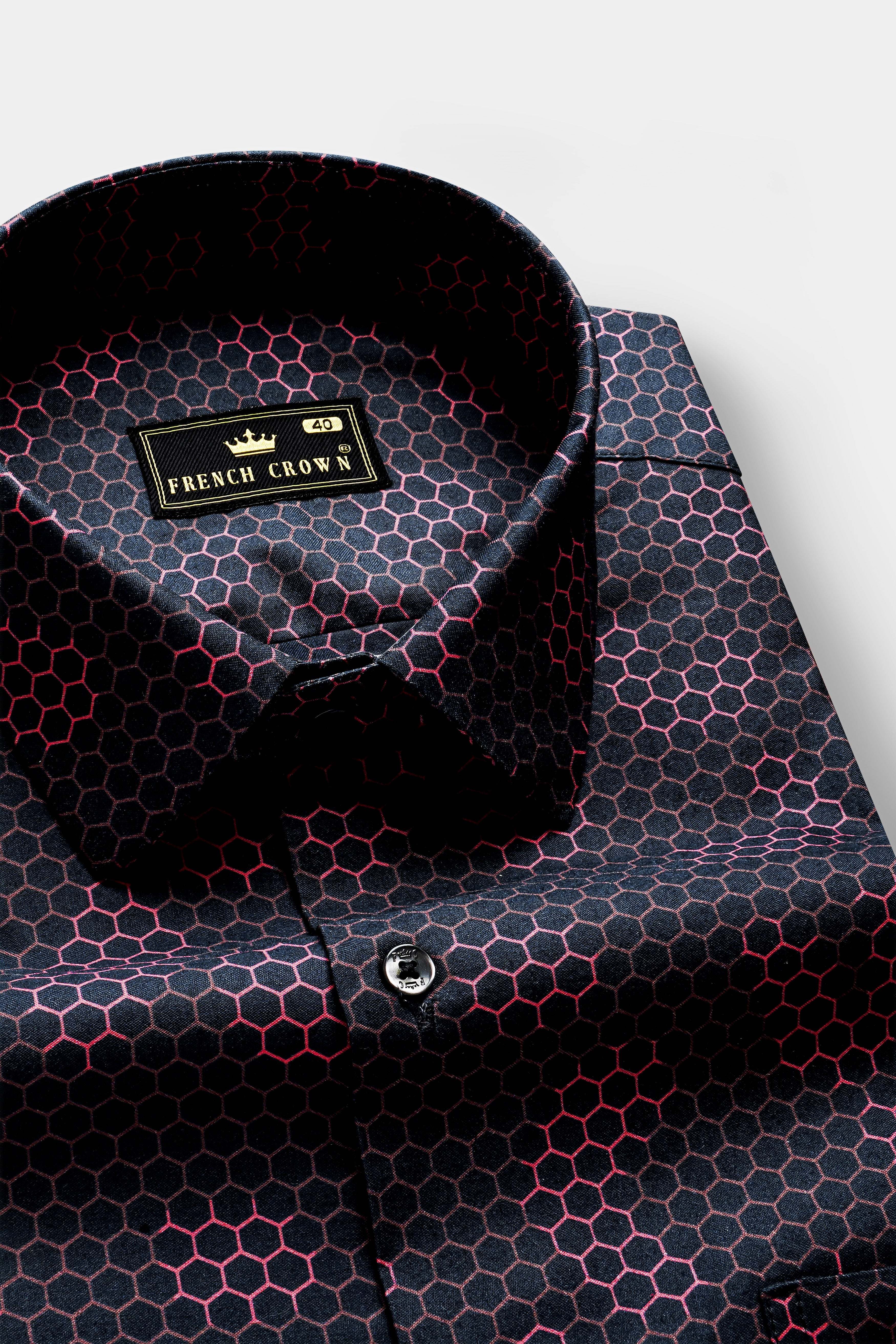 Haiti Black and Amaranth Red Honeycomb Printed Super Soft Premium Cotton Shirt