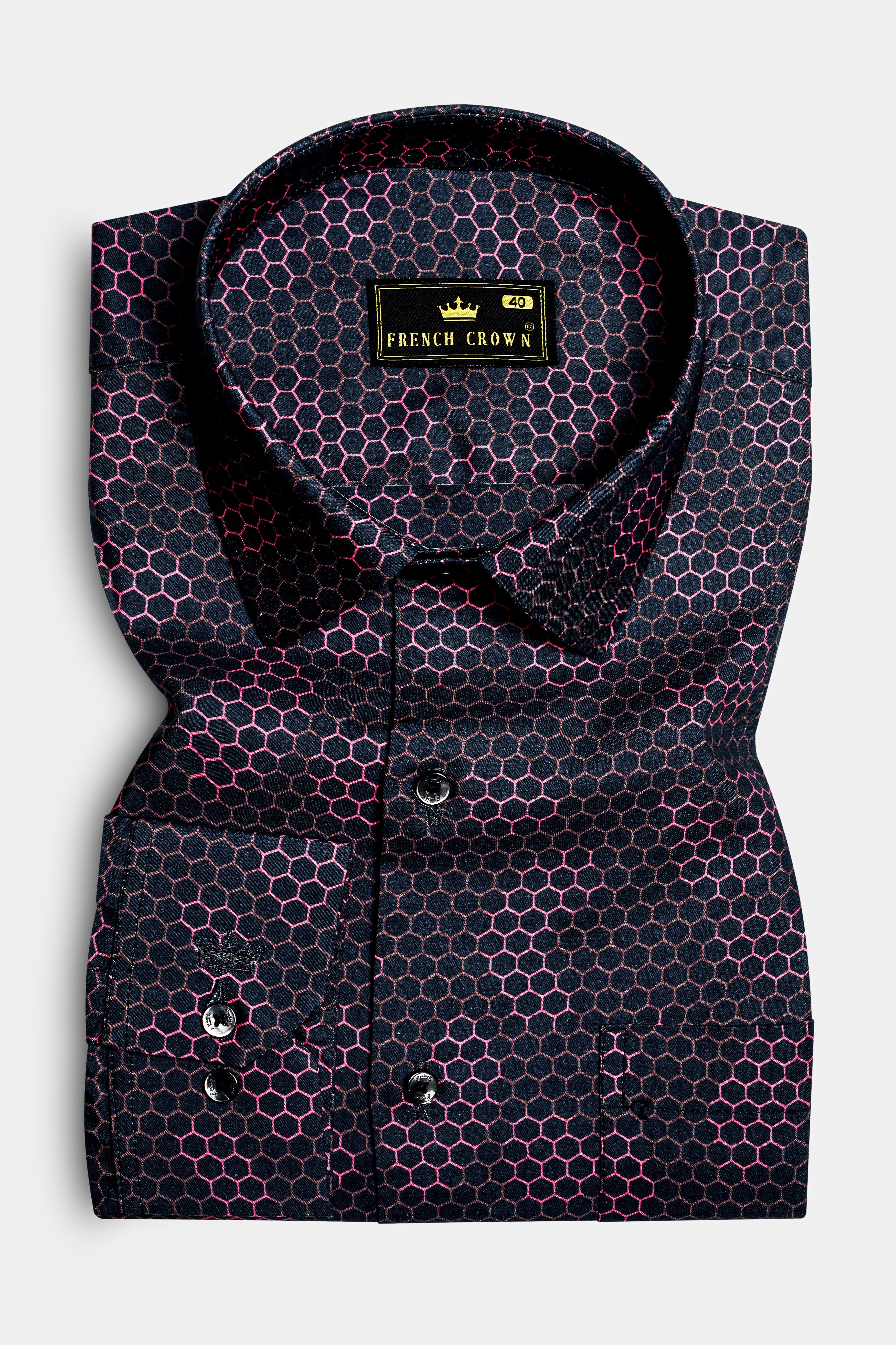 Haiti Black and Amaranth Red Honeycomb Printed Super Soft Premium Cotton Shirt