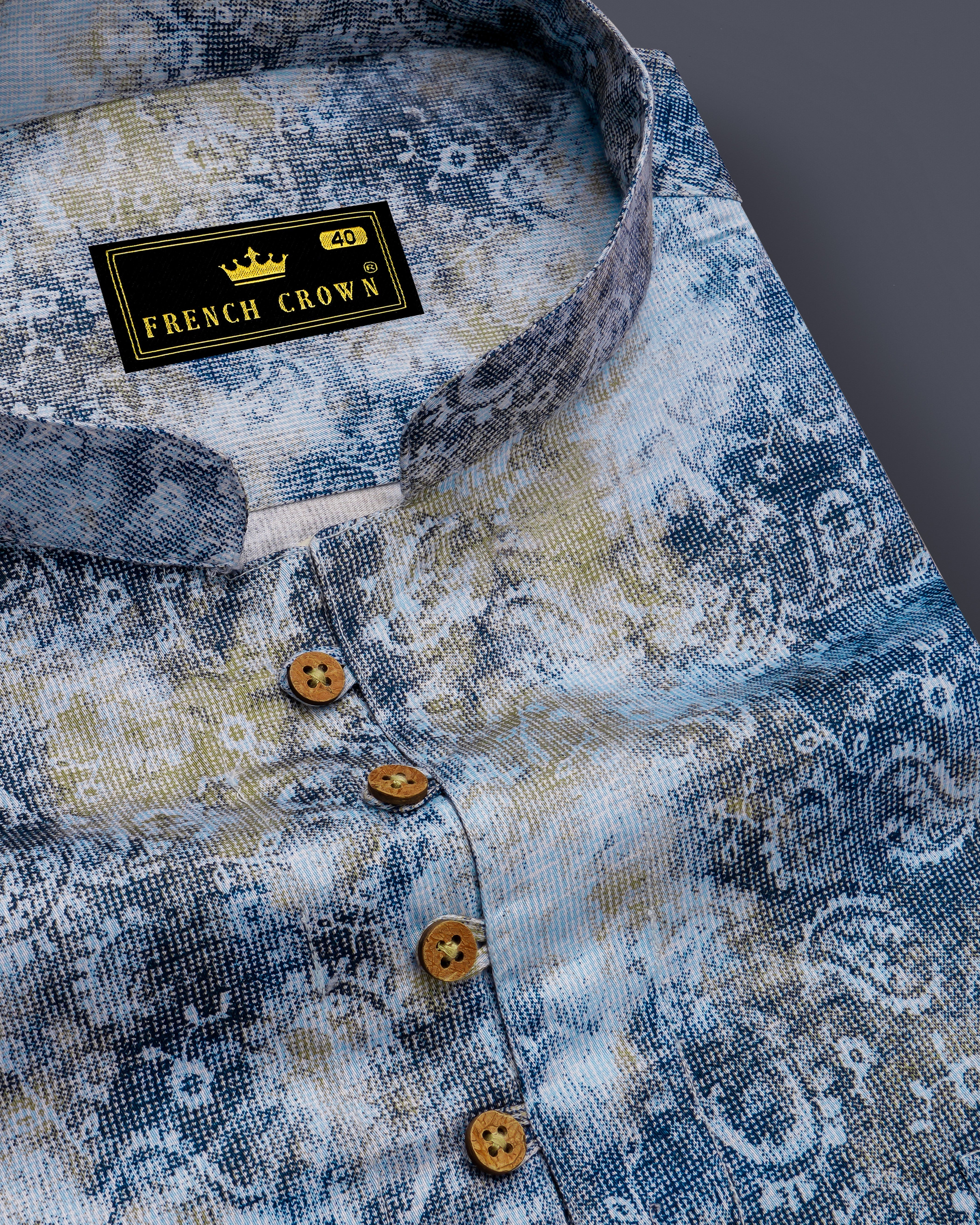 Bright White with Bison Hide Brown and East Bay Blue Paisley Printed Premium Cotton Kurta Shirt