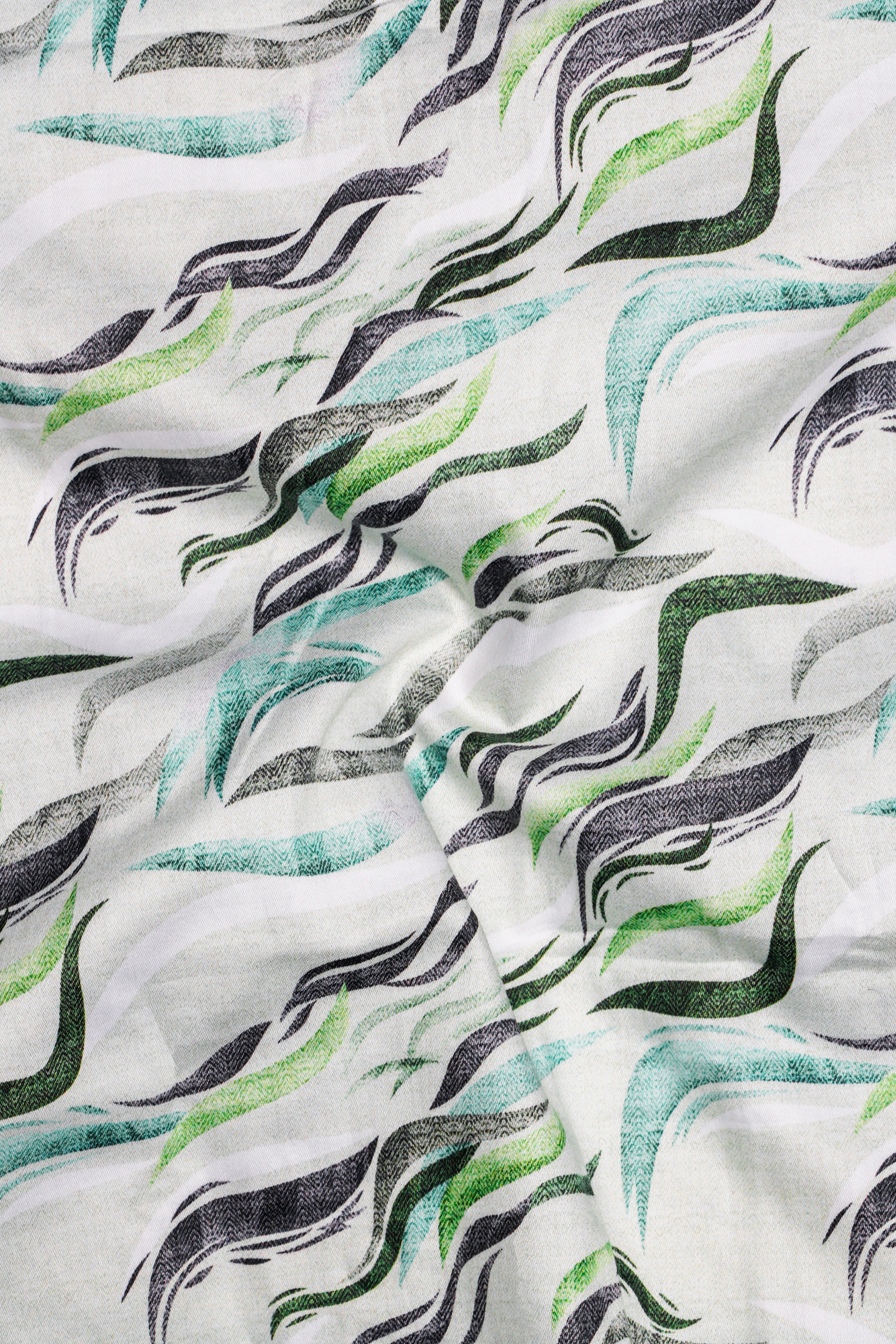 Bright White with Casper Blue and Pistachio Green Printed Super Soft Premium Cotton Kurta Shirt