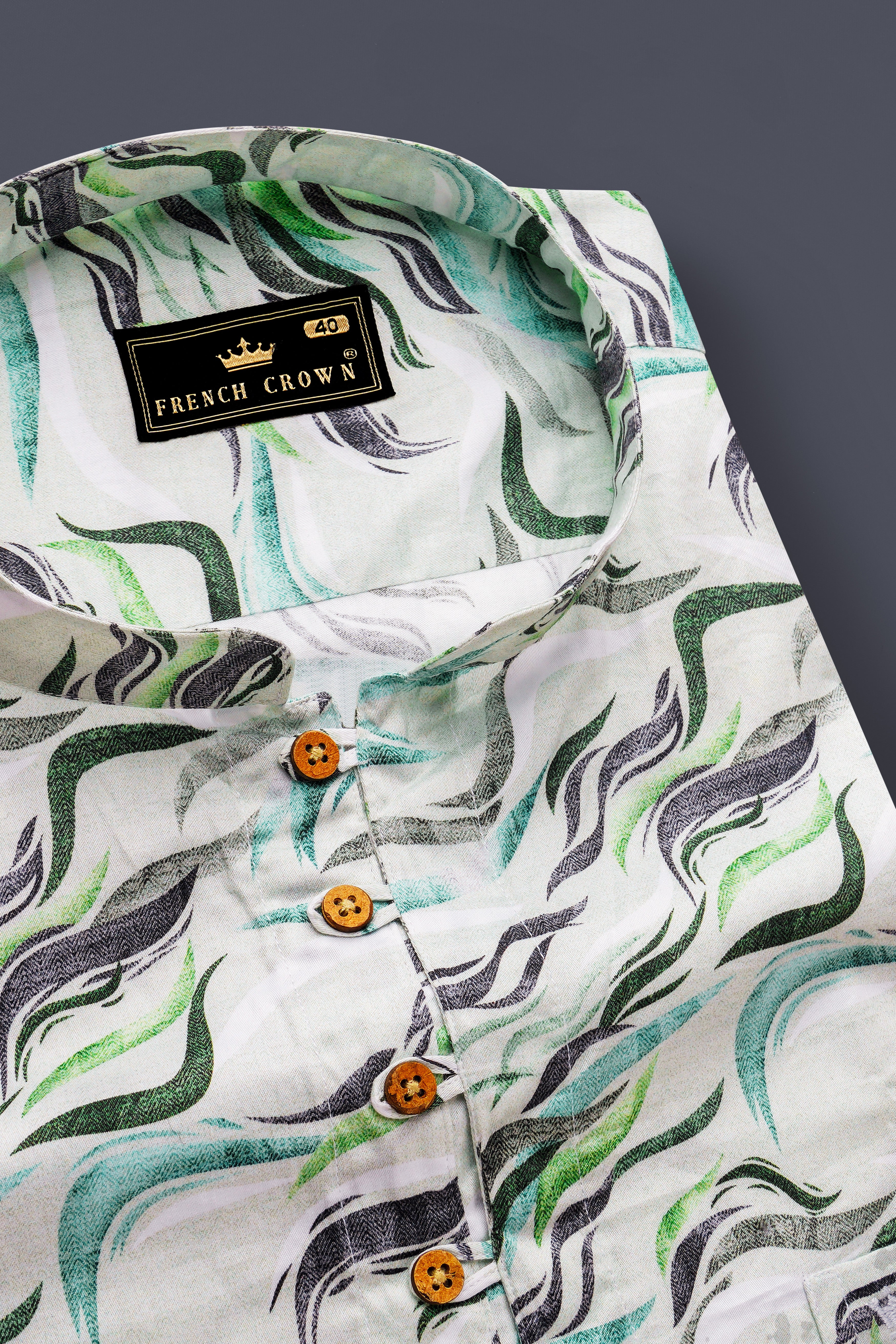 Bright White with Casper Blue and Pistachio Green Printed Super Soft Premium Cotton Kurta Shirt