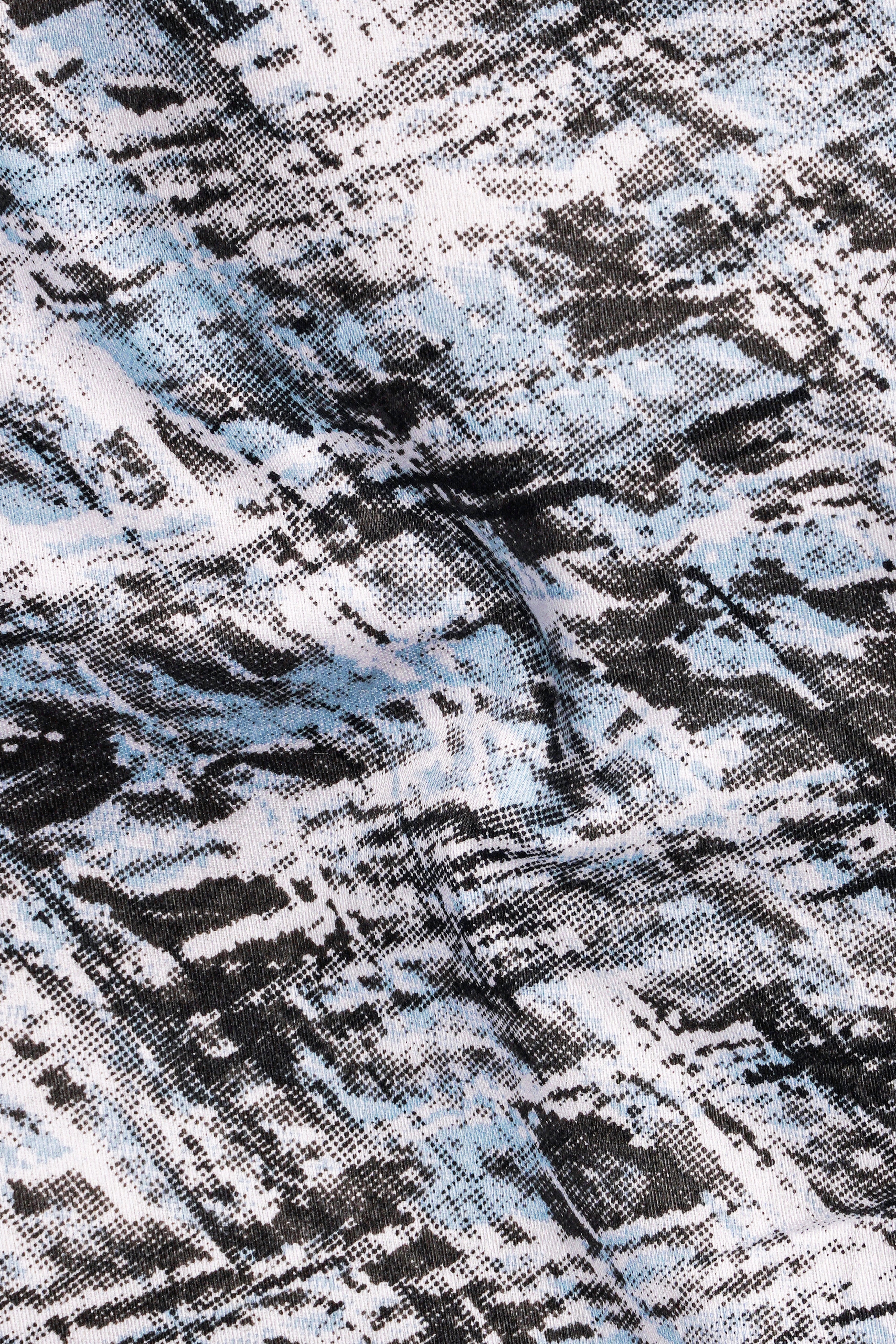 Bright White and Gainsboro Blue Marble Printed Super Soft Premium Cotton Shirt