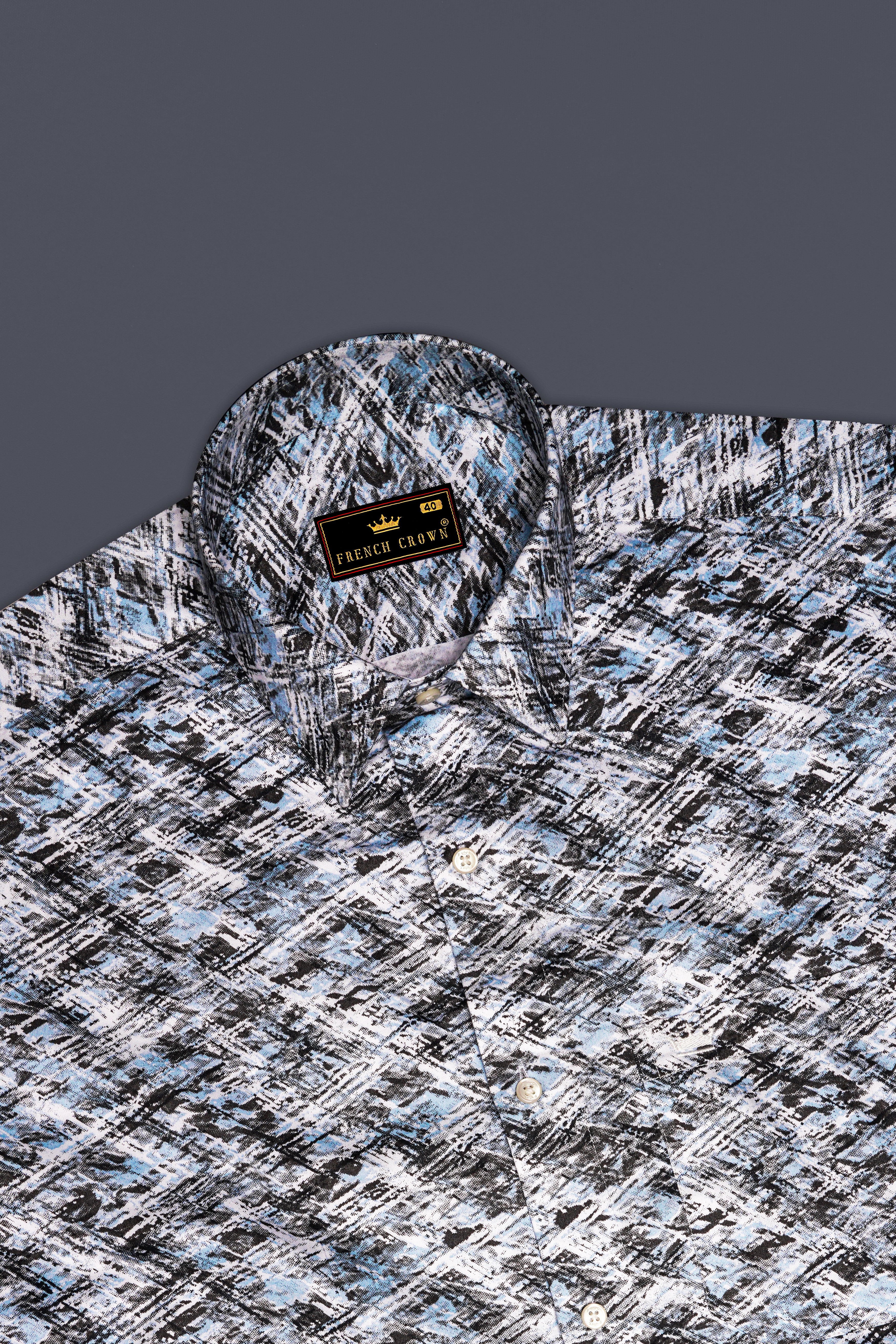 Bright White and Gainsboro Blue Marble Printed Super Soft Premium Cotton Shirt