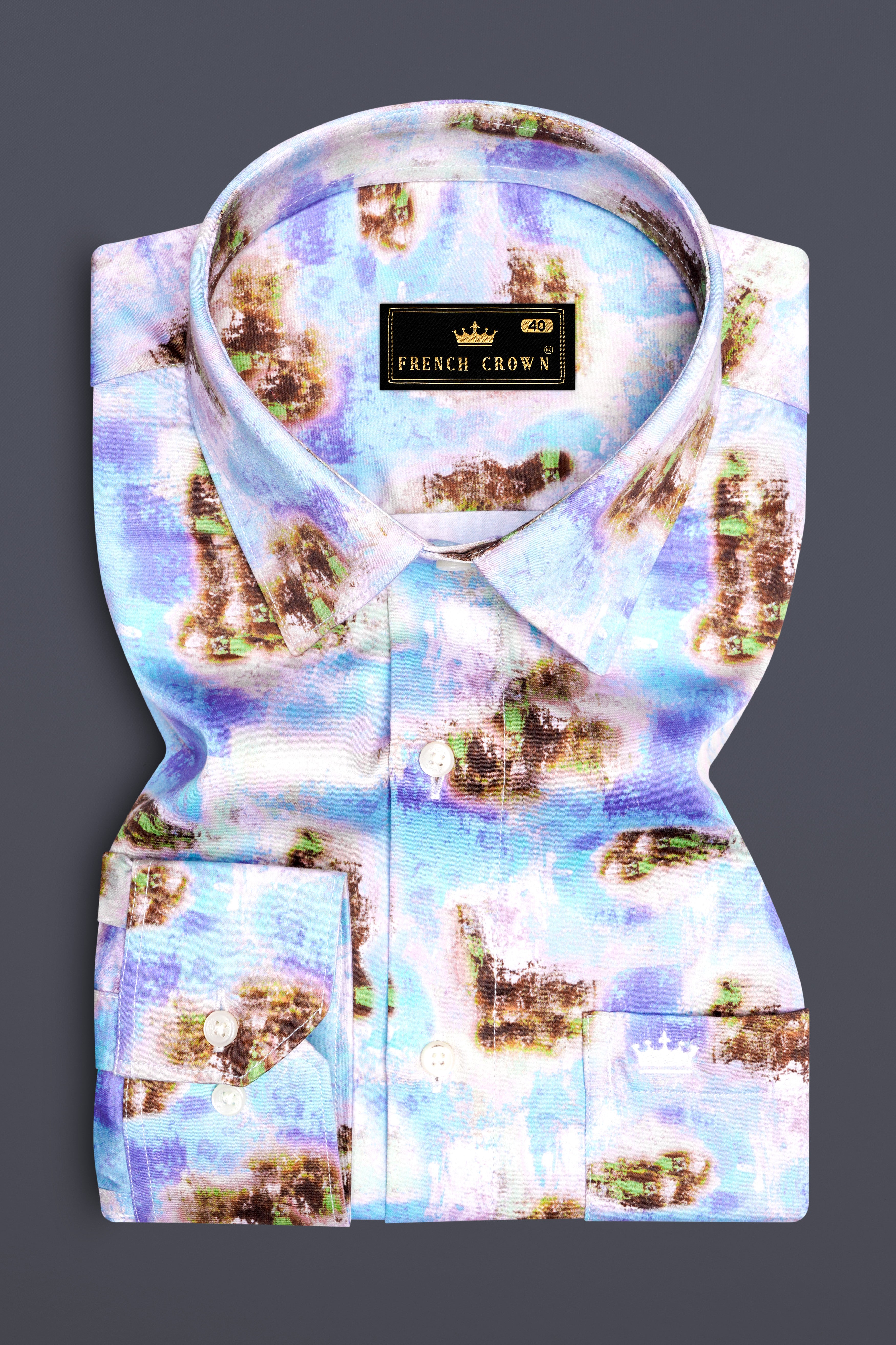 Verdigris Blue with Taupe Brown Marble Printed Super Soft Premium Cotton Shirt