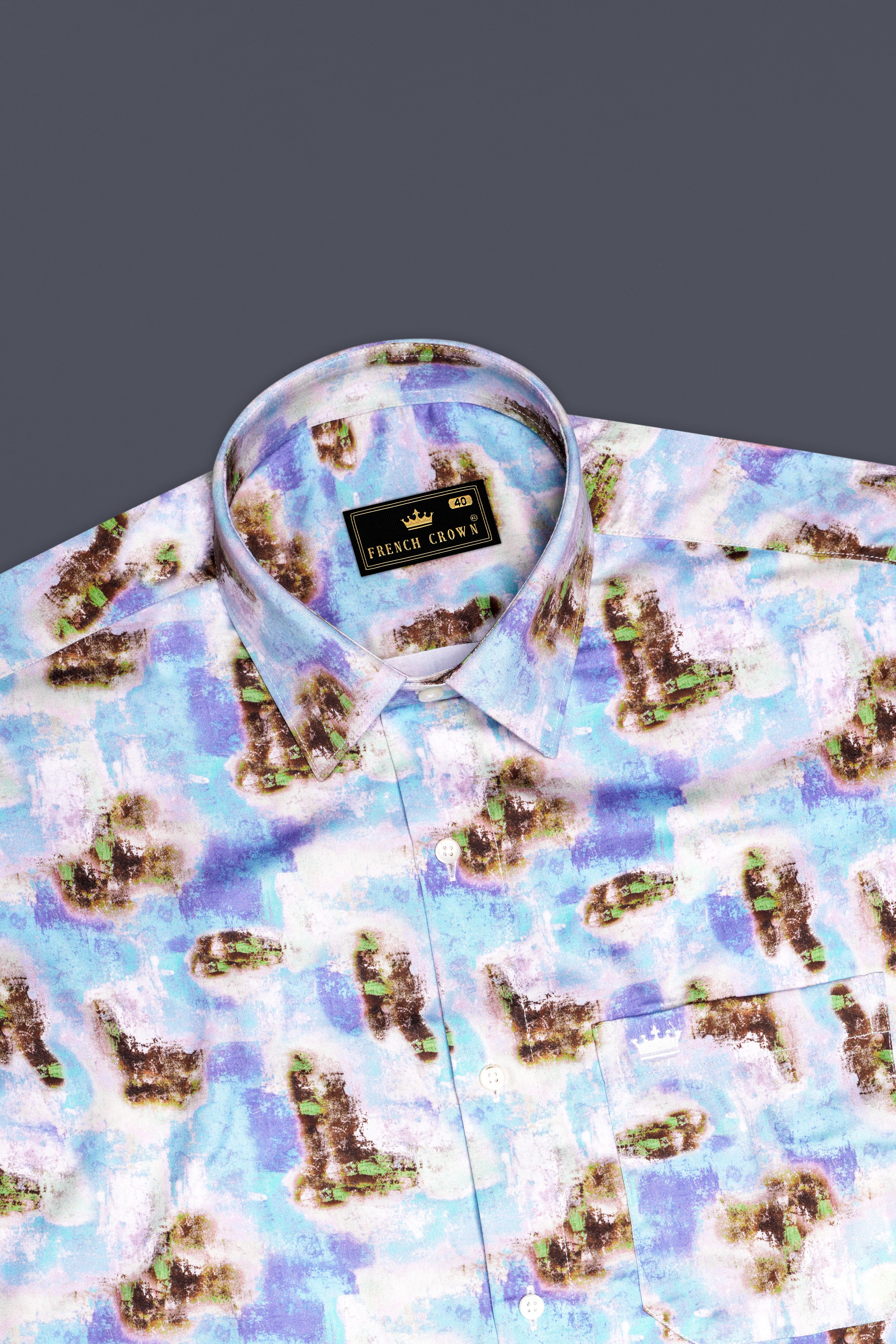 Verdigris Blue with Taupe Brown Marble Printed Super Soft Premium Cotton Shirt