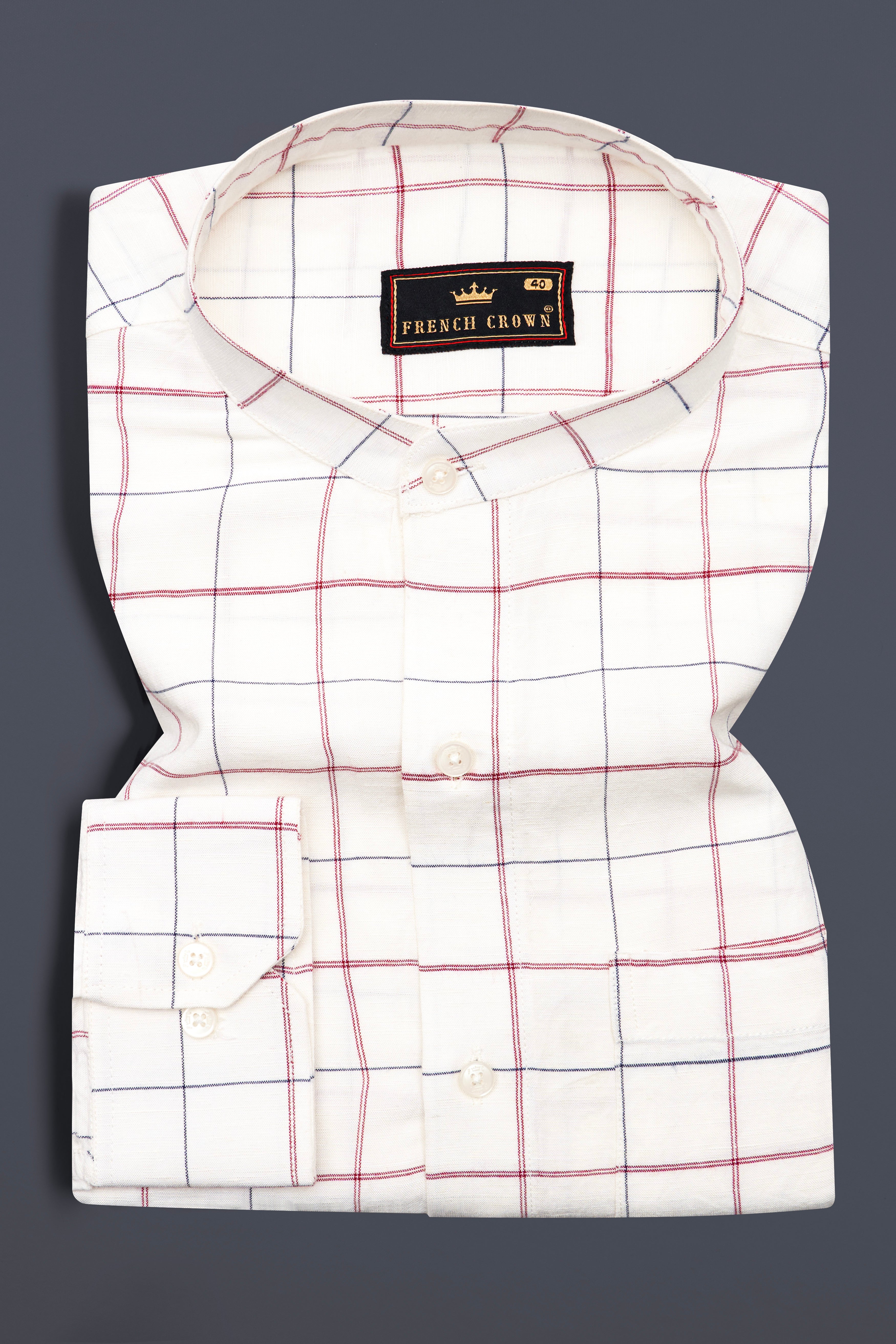 Platinum Cream Multicolour Plaid Luxurious Linen Shirt