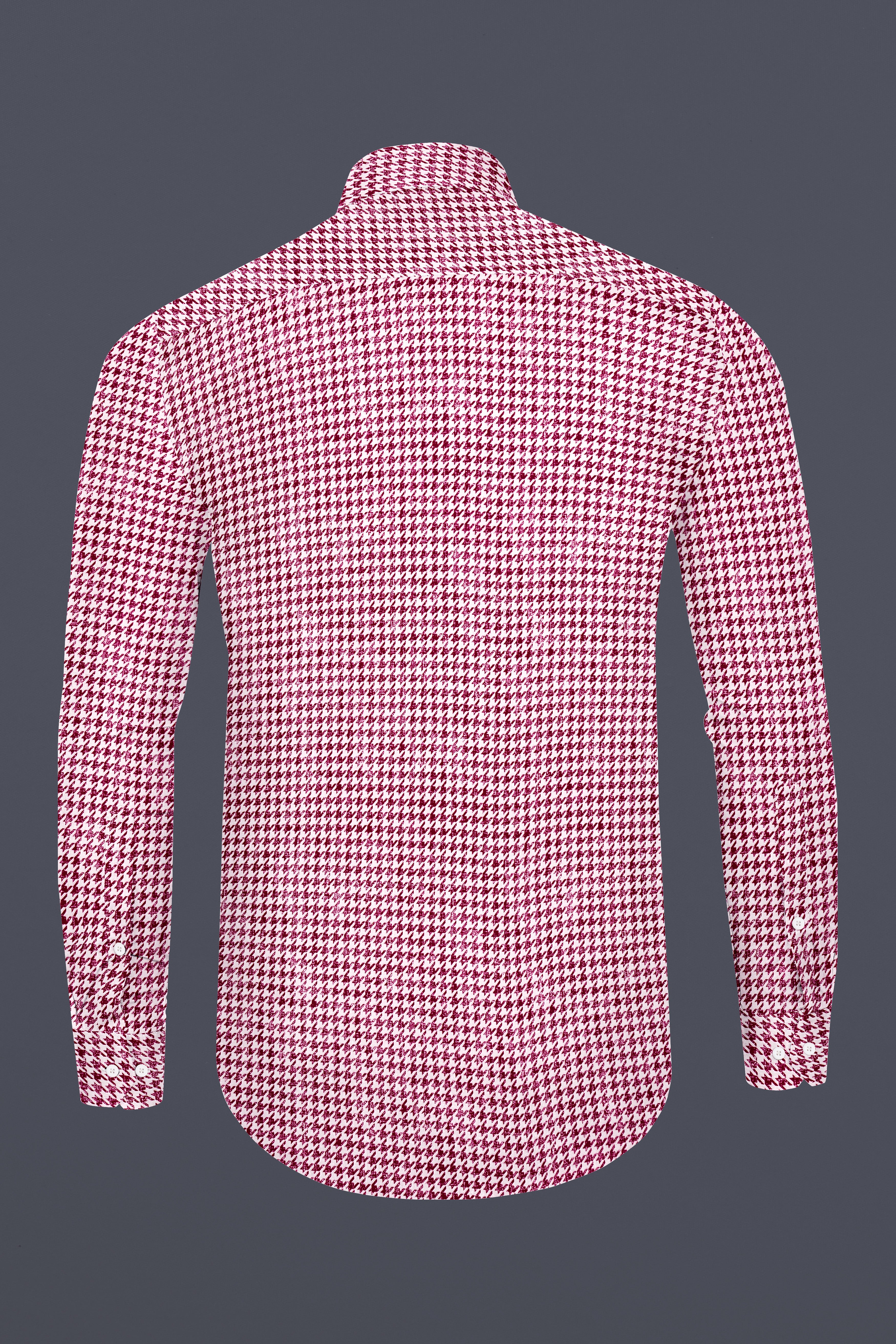Burgundy and White Houndstooth Textured Premium Giza Cotton Overshirt/Shacket