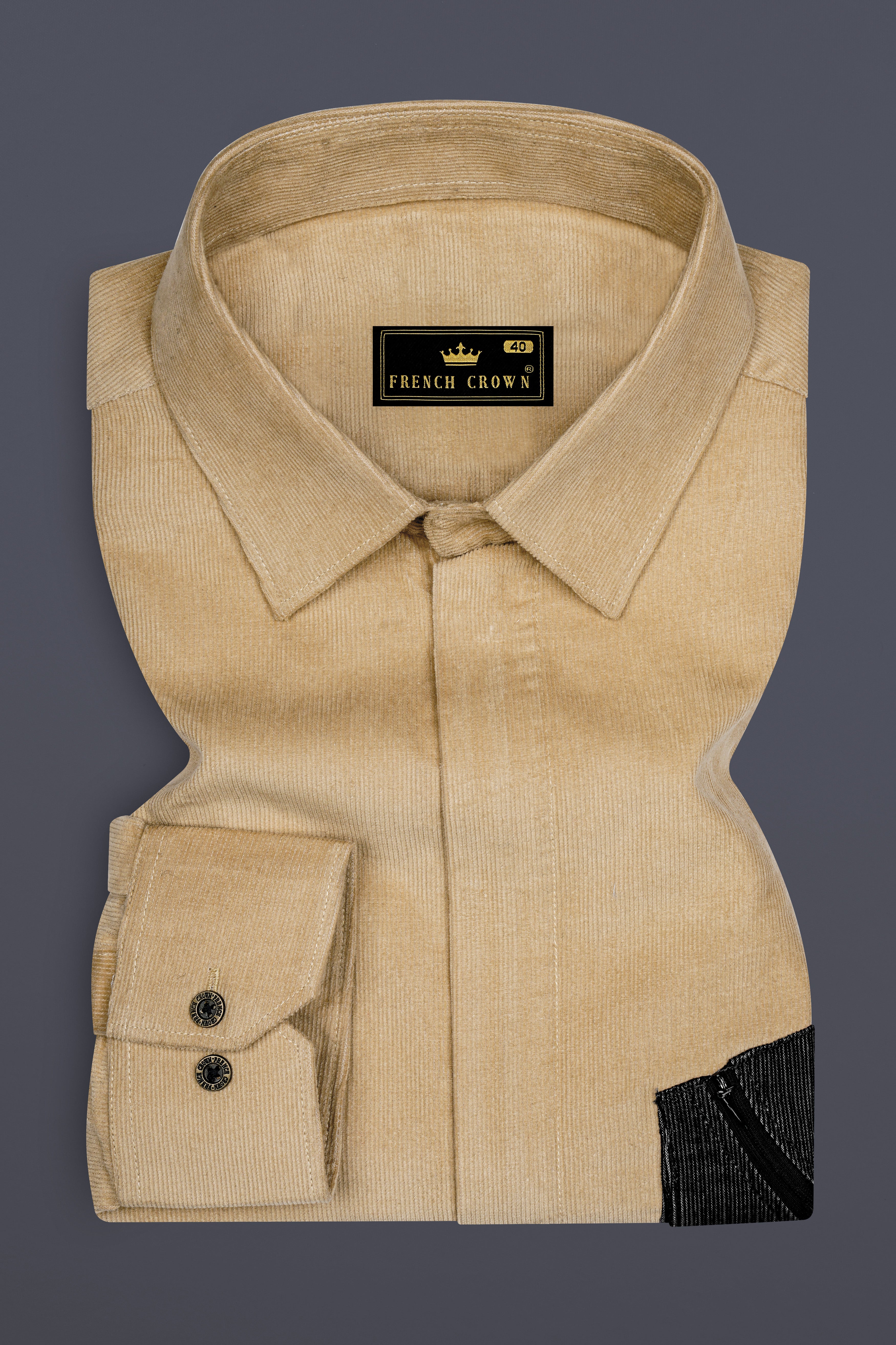 Brandy Brown Corduroy Designer Overshirt/Shacket With Zipper Fastening