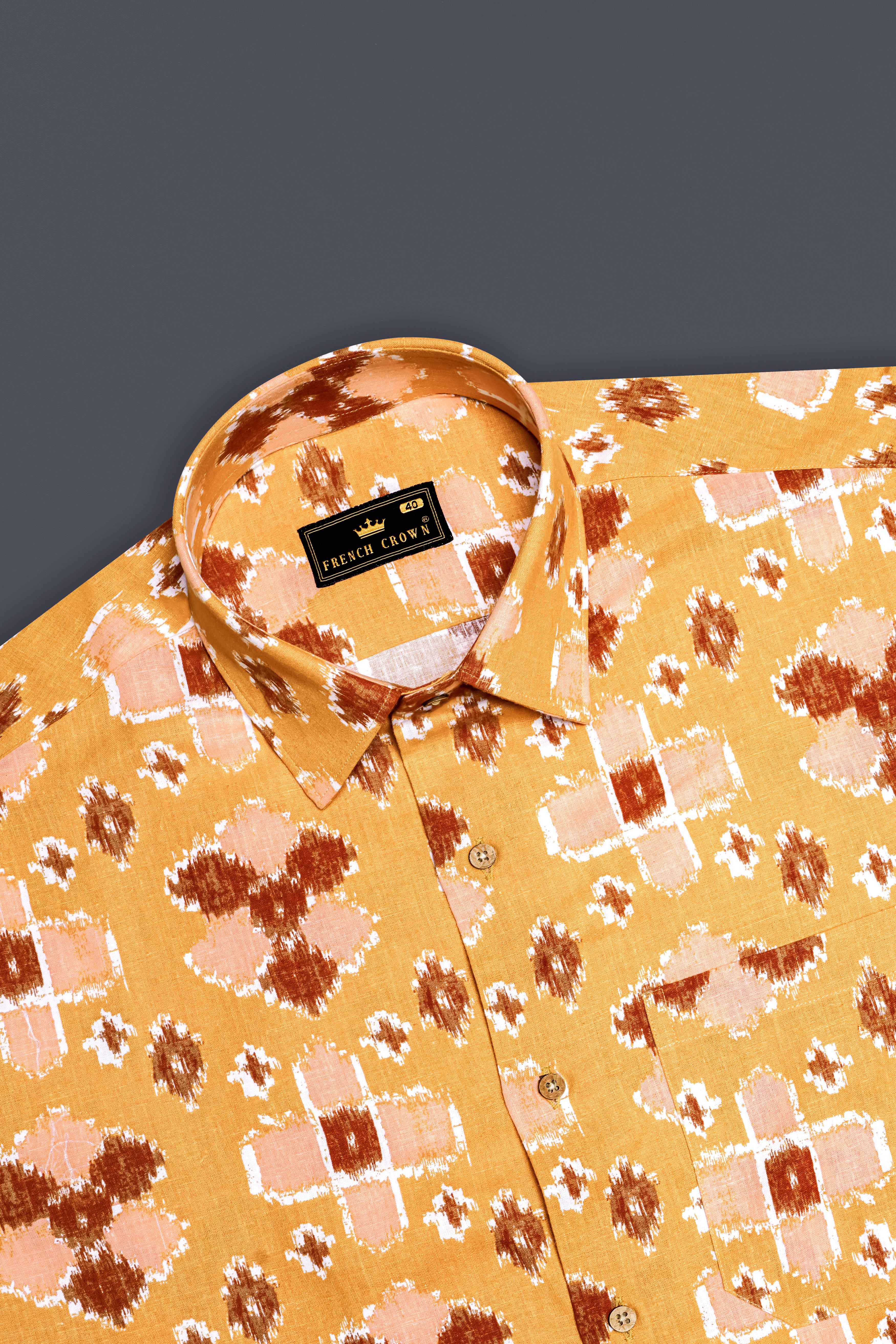 Anzac Brown Multicolour Ikat Textured Chambray Shirt