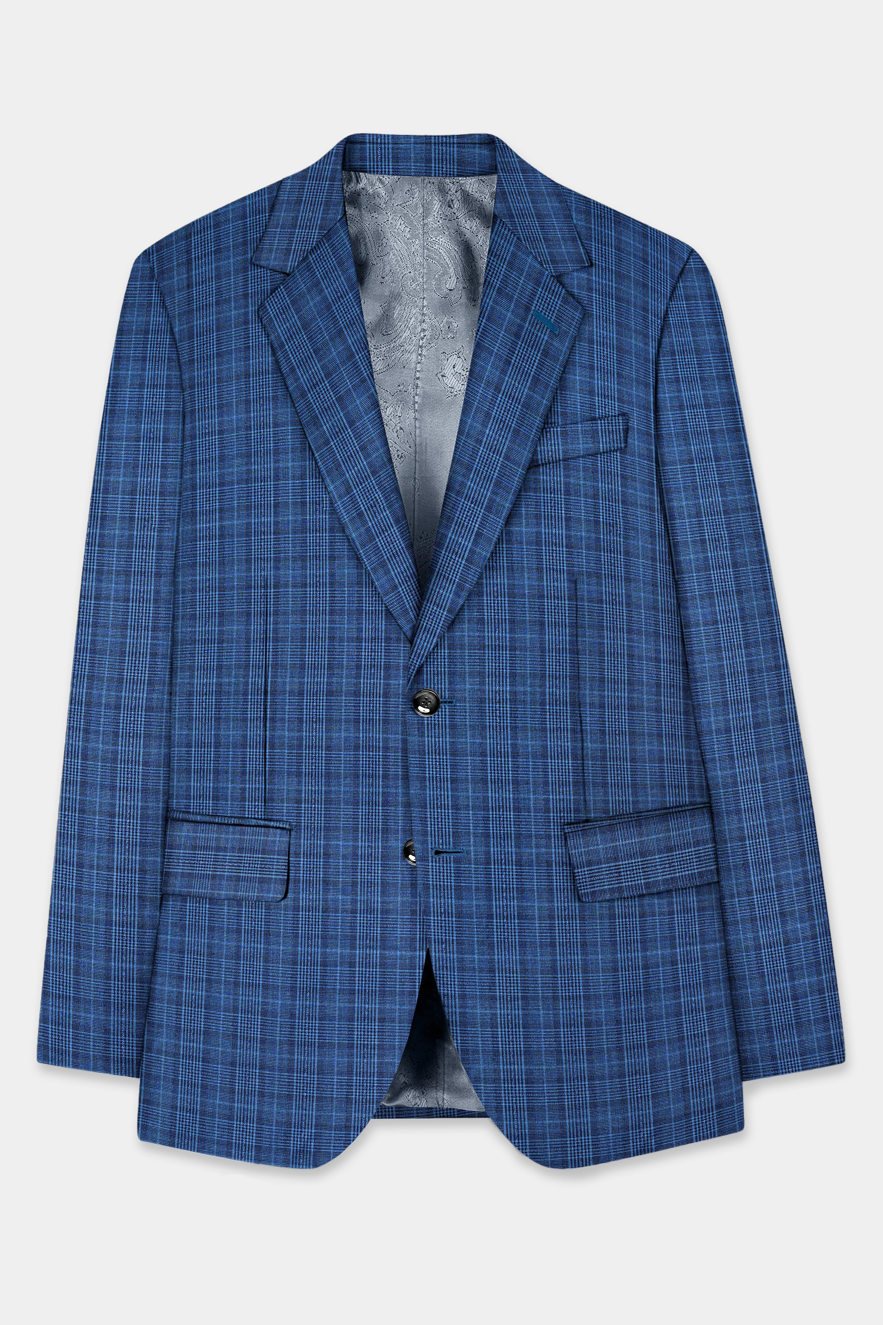 Mid Blue Plaid Blazer
