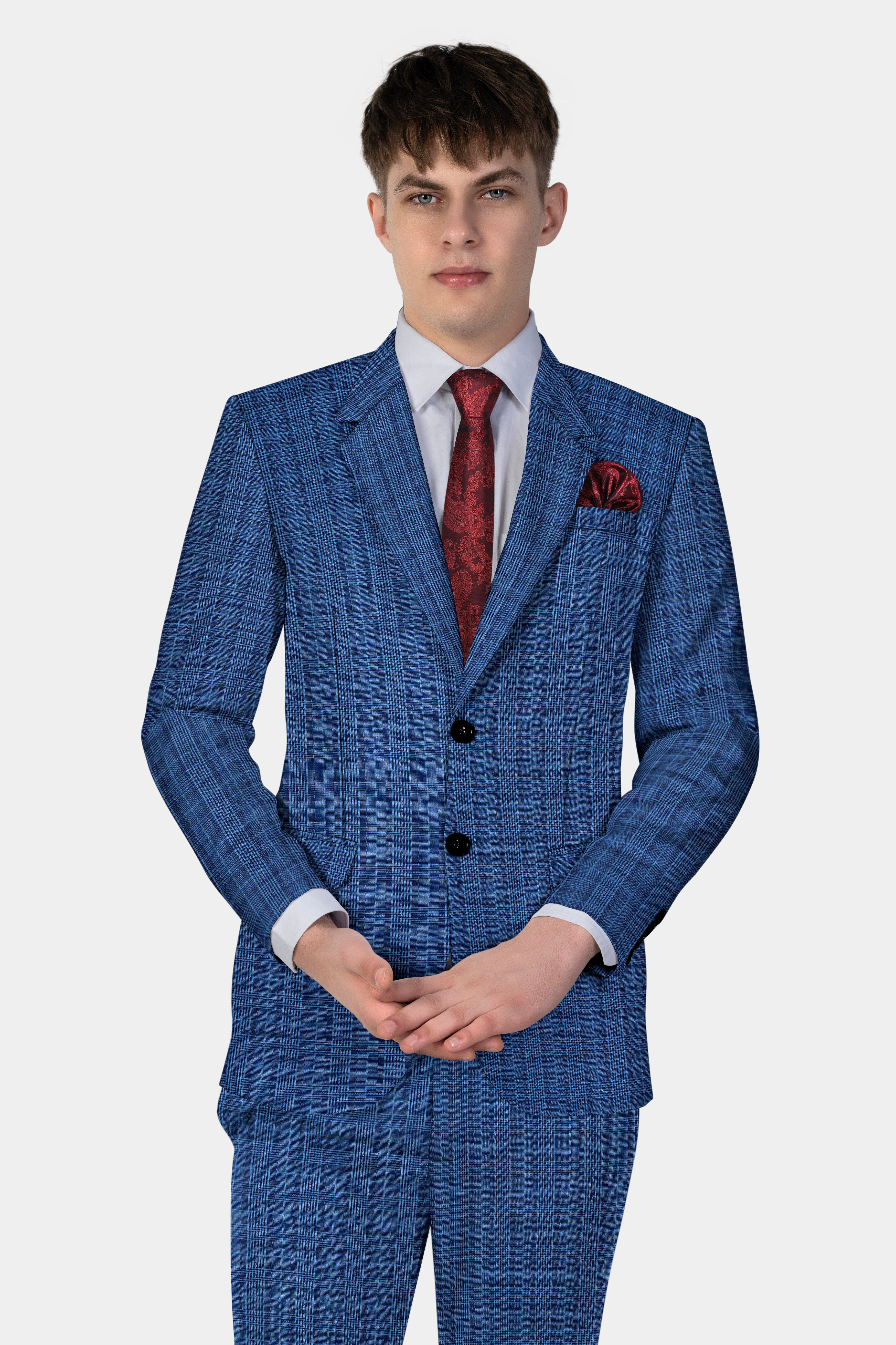 Mid Blue Plaid Blazer