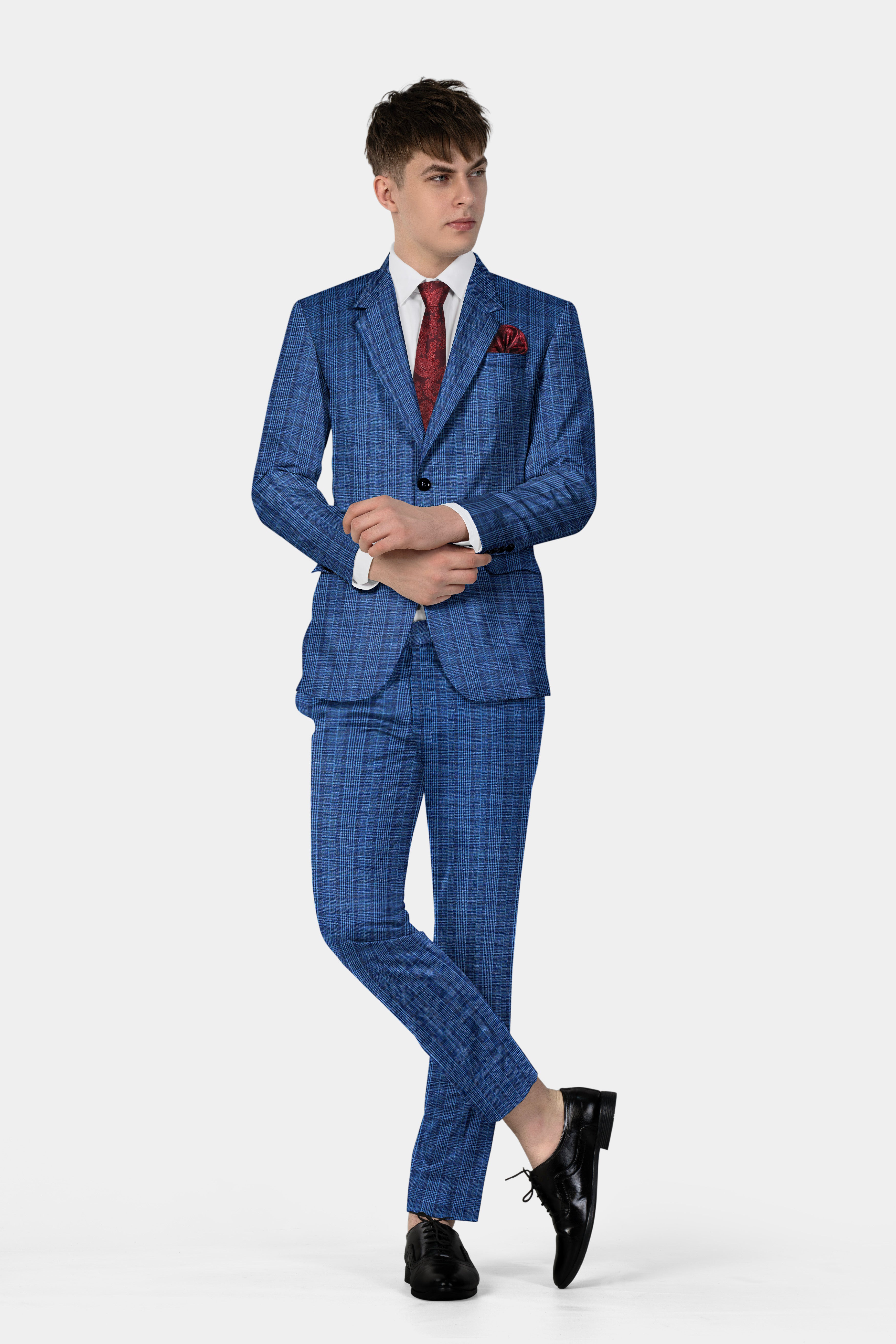 Mid Blue Plaid Blazer