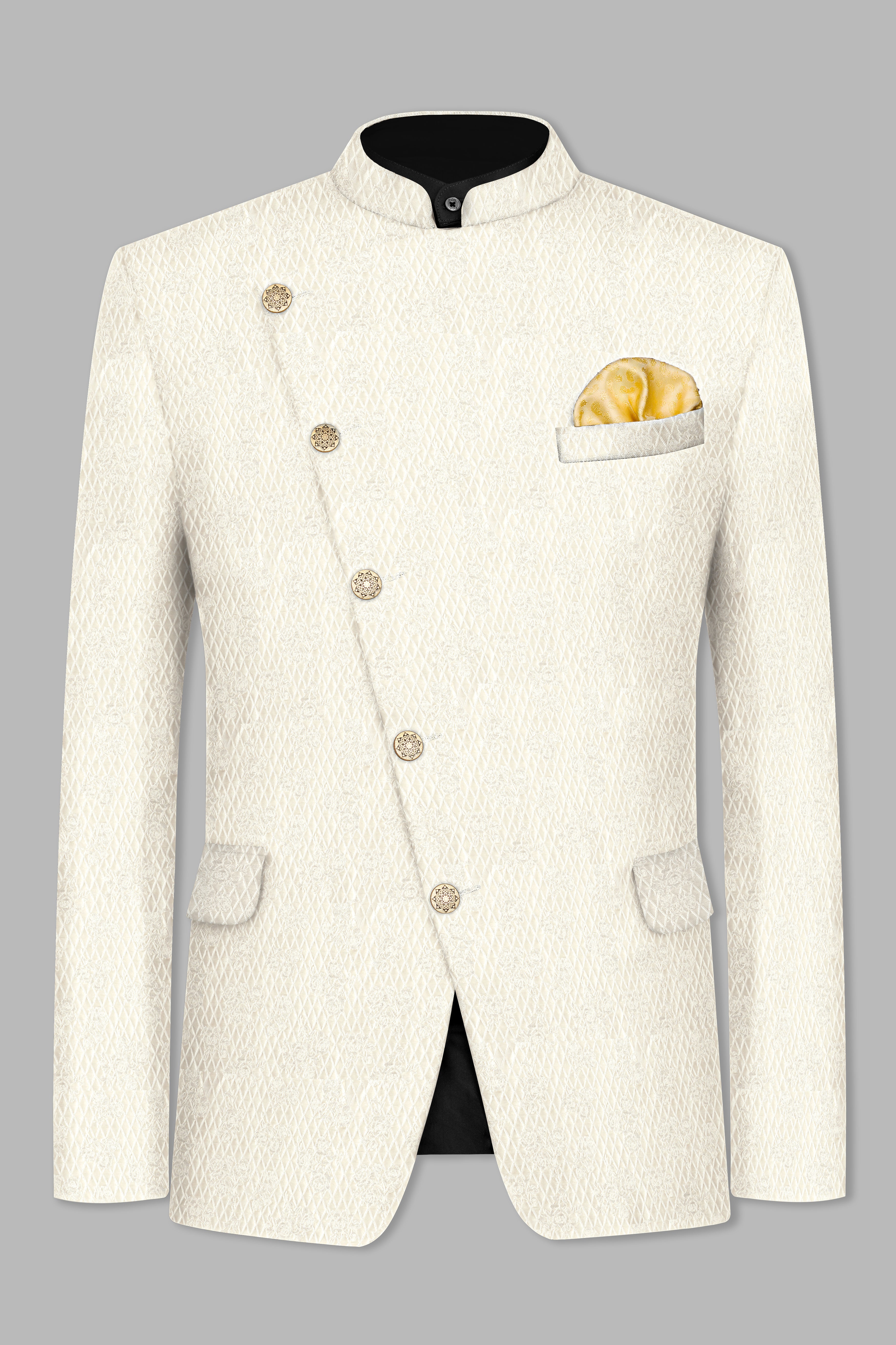 Ebb Cream Trellis Jacquard Weave Cross Buttoned Bandhgala Jodhpuri BL3521-CBG-36, BL3521-CBG-38, BL3521-CBG-40, BL3521-CBG-42, BL3521-CBG-44, BL3521-CBG-46, BL3521-CBG-52, BL3521-CBG-50, BL3521-CBG-52, BL3521-CBG-54, BL3521-CBG-56, BL3521-CBG-58, BL3521-CBG-60