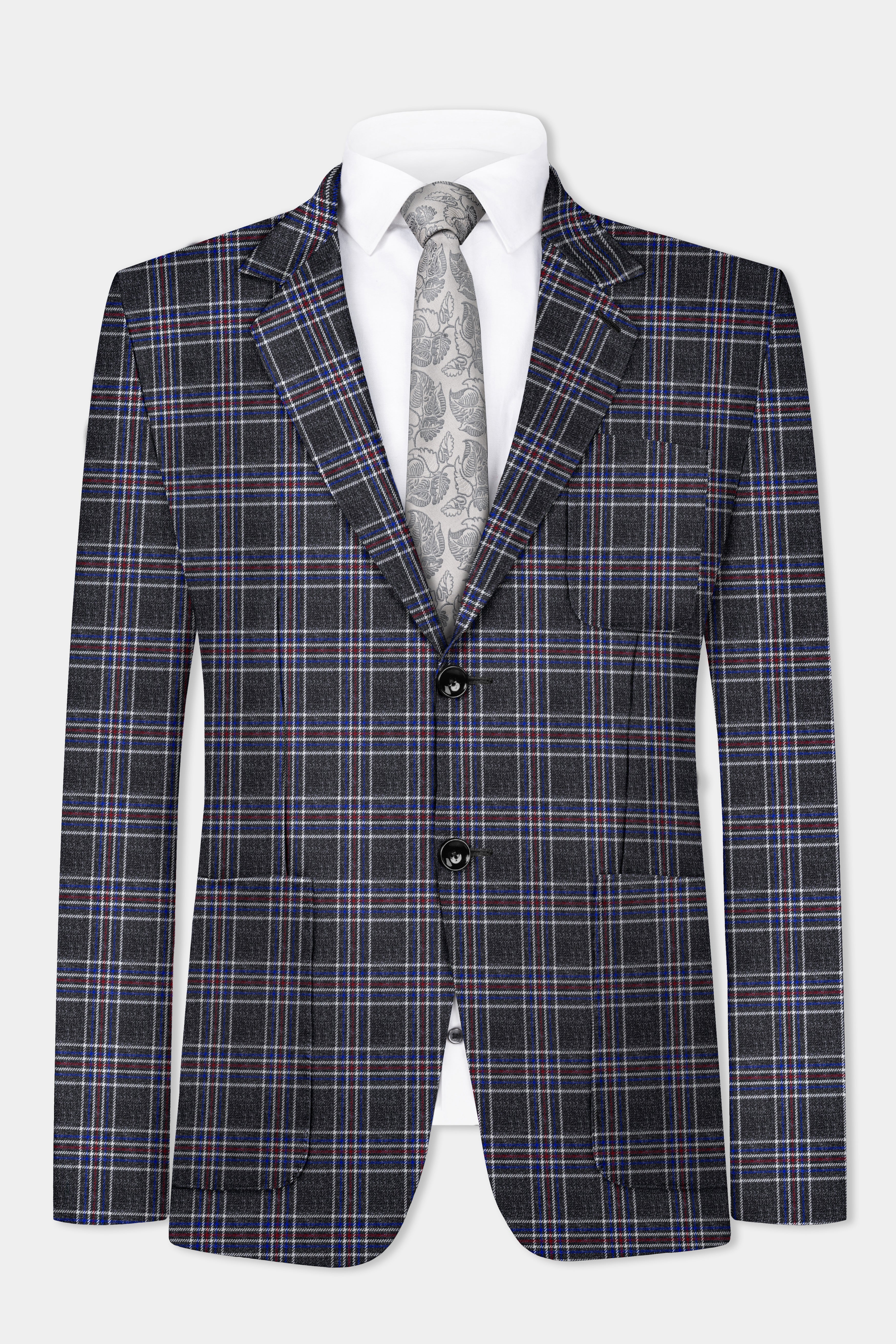 Tuatara Gray Multicolour Plaid Tweed Blazer