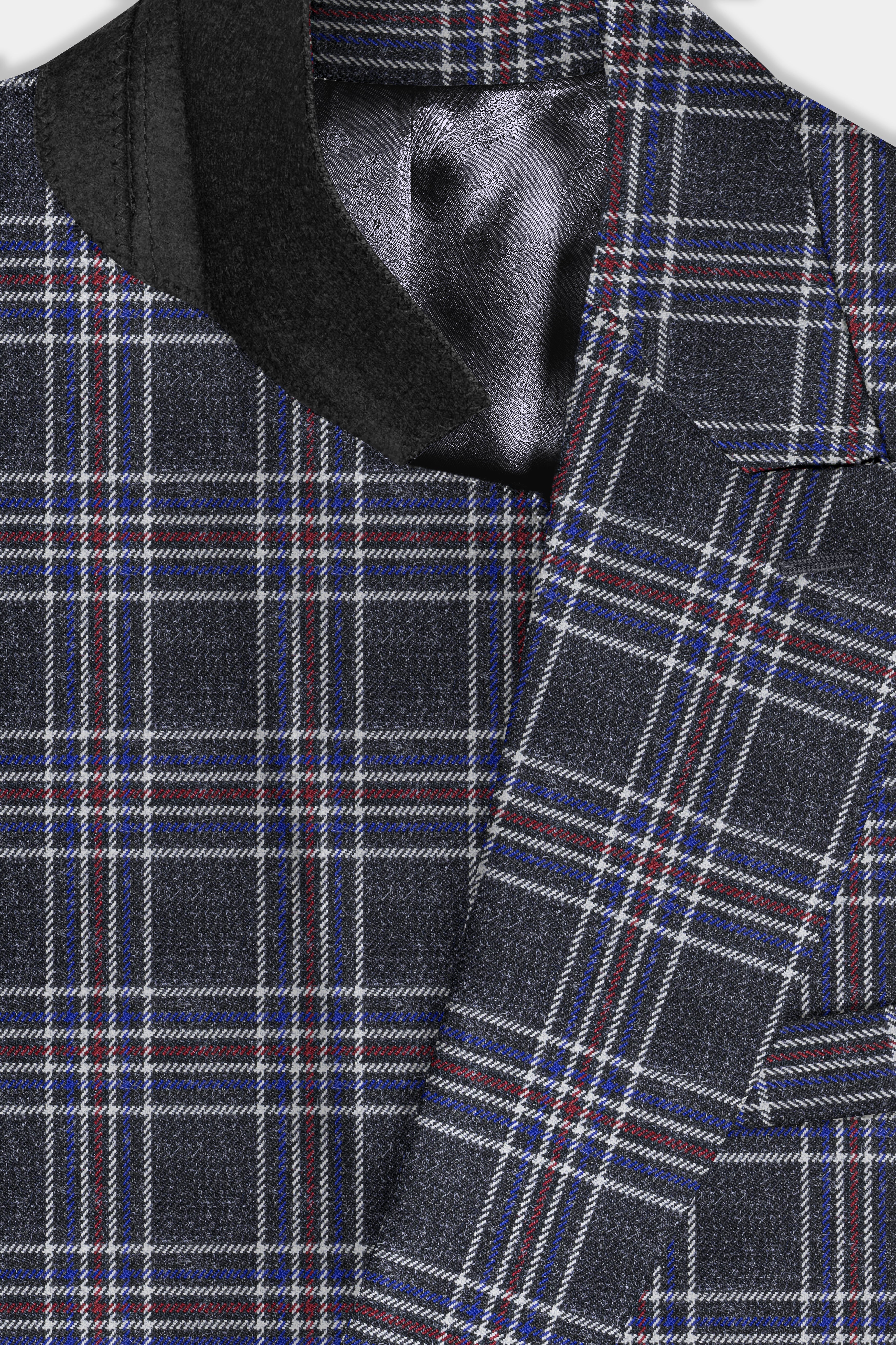 Tuatara Gray Multicolour Plaid Double Breasted Tweed Blazer