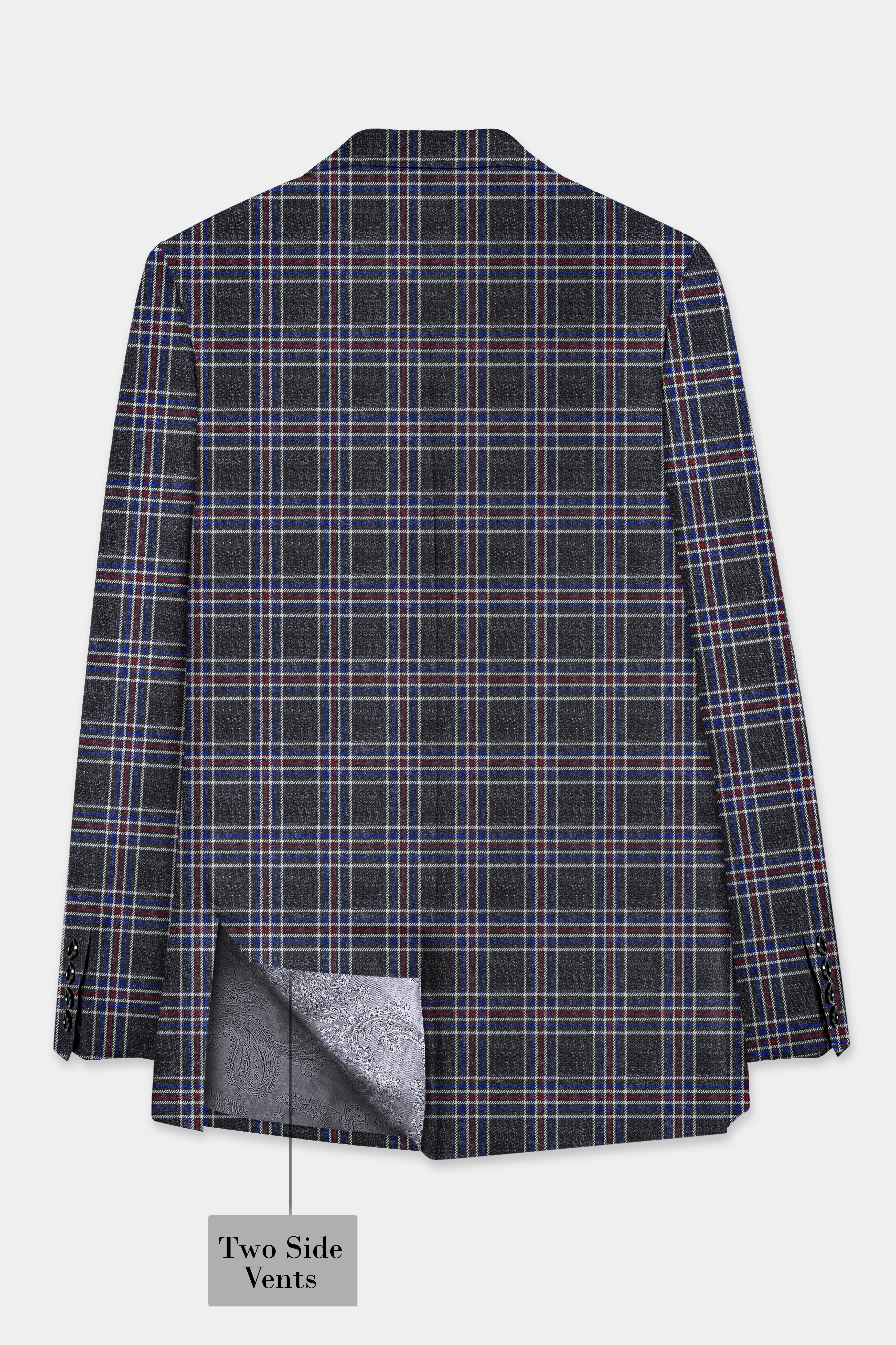 Tuatara Gray Multicolour Plaid Double Breasted Tweed Blazer