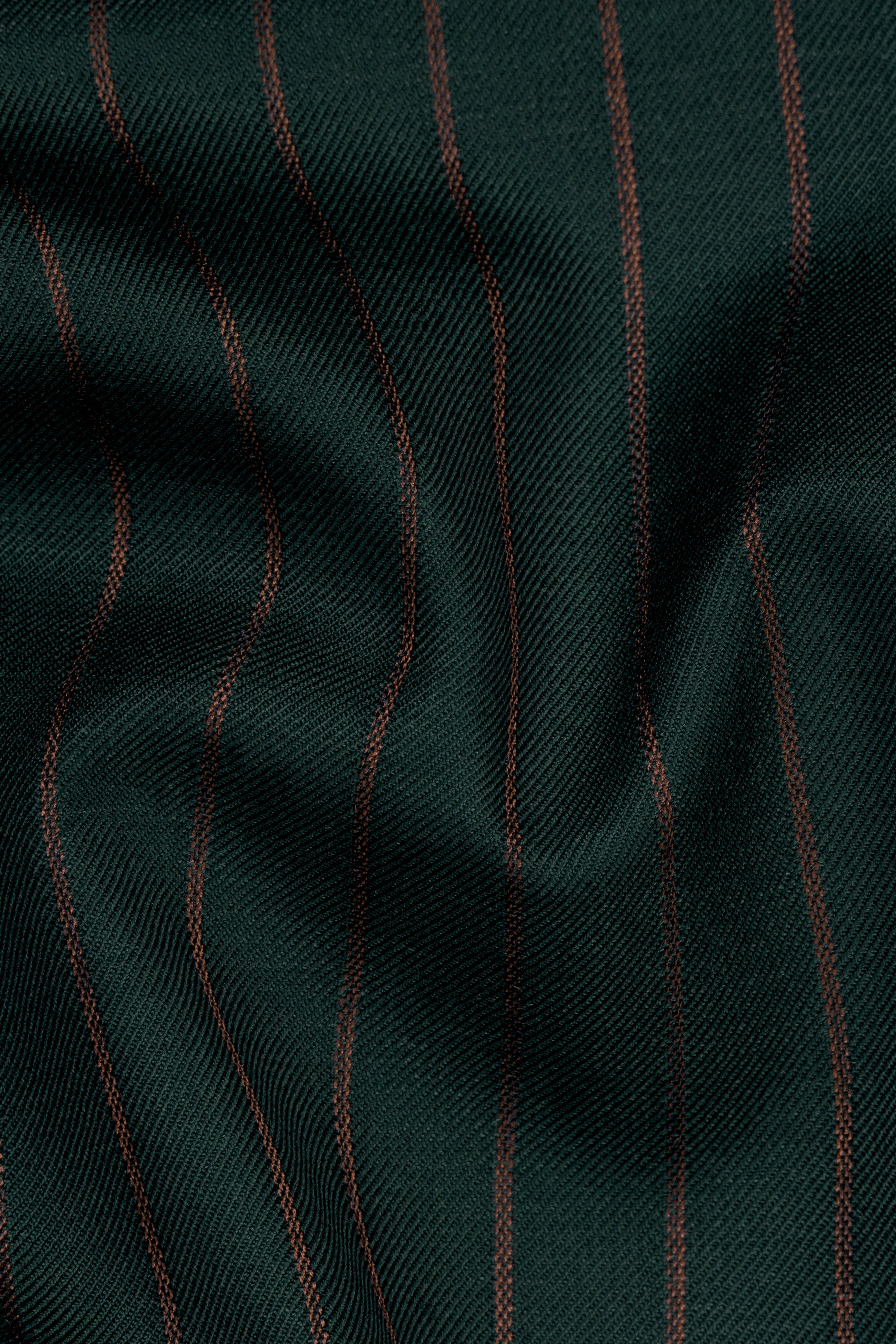 Swamp Green Striped Wool Blend Double Breasted Blazer