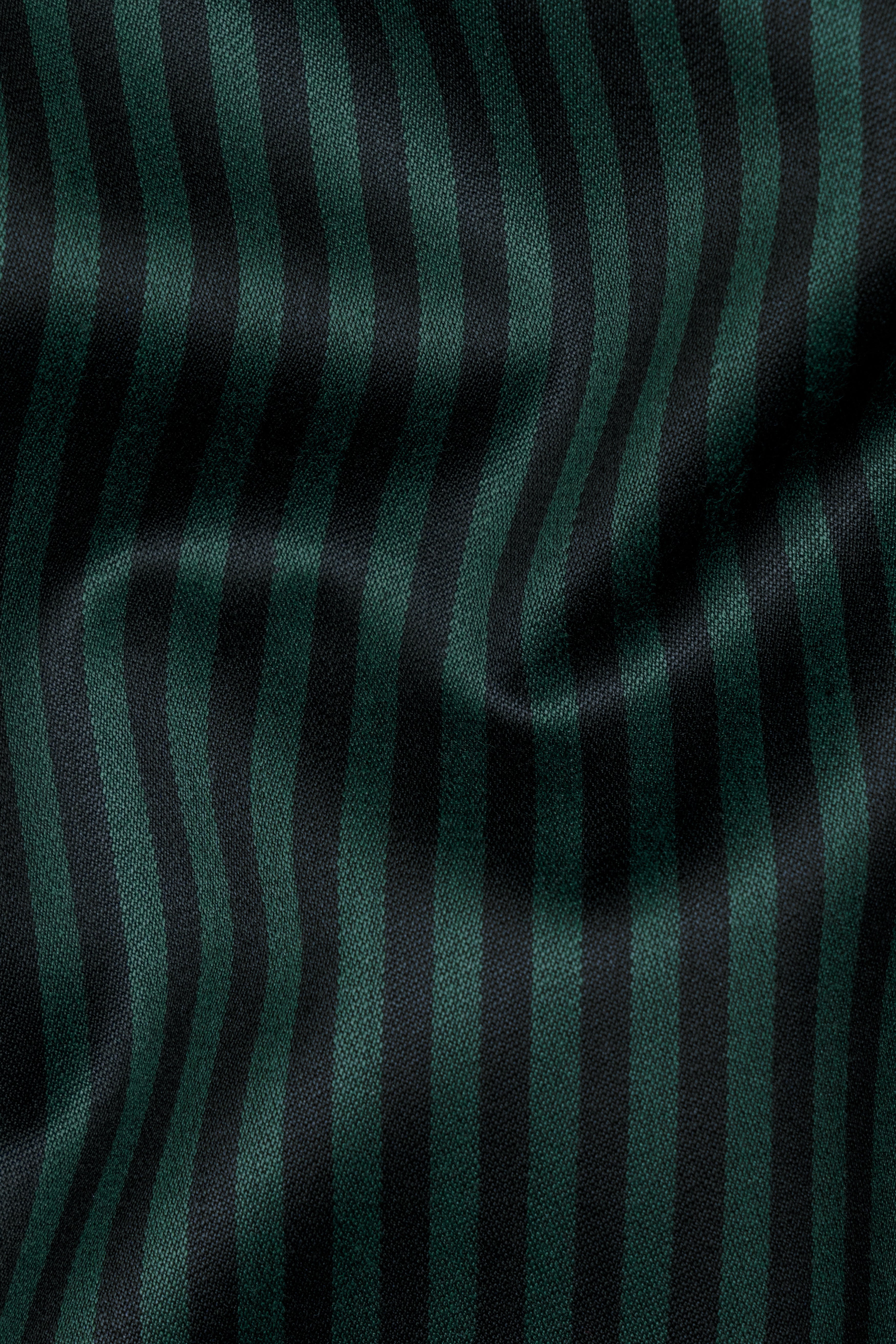 Celtic Green with Black Striped Wool Rich Cross Placket Bandhgala Blazer