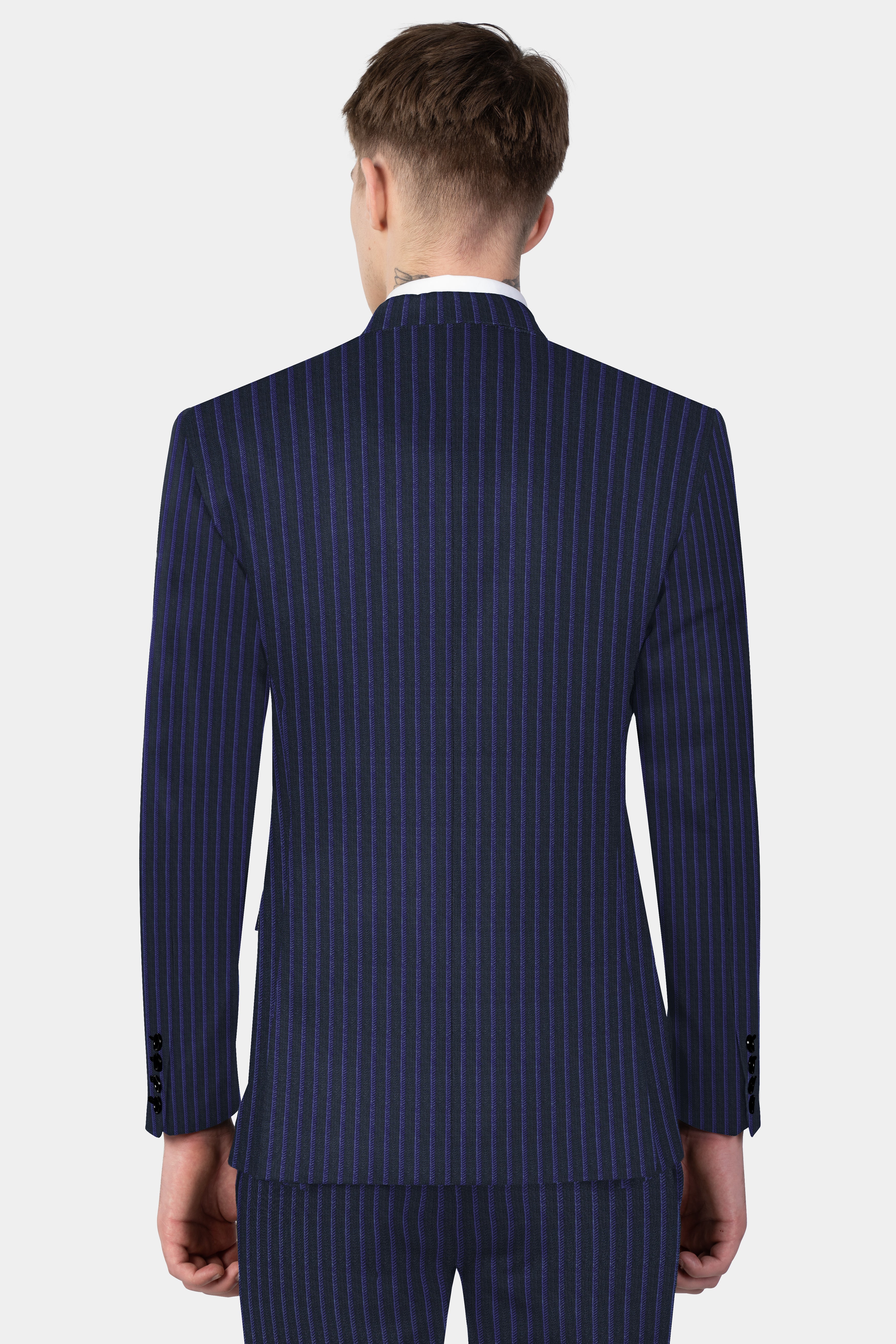 Shark Black with Blue Striped Wool Blend Blazer
