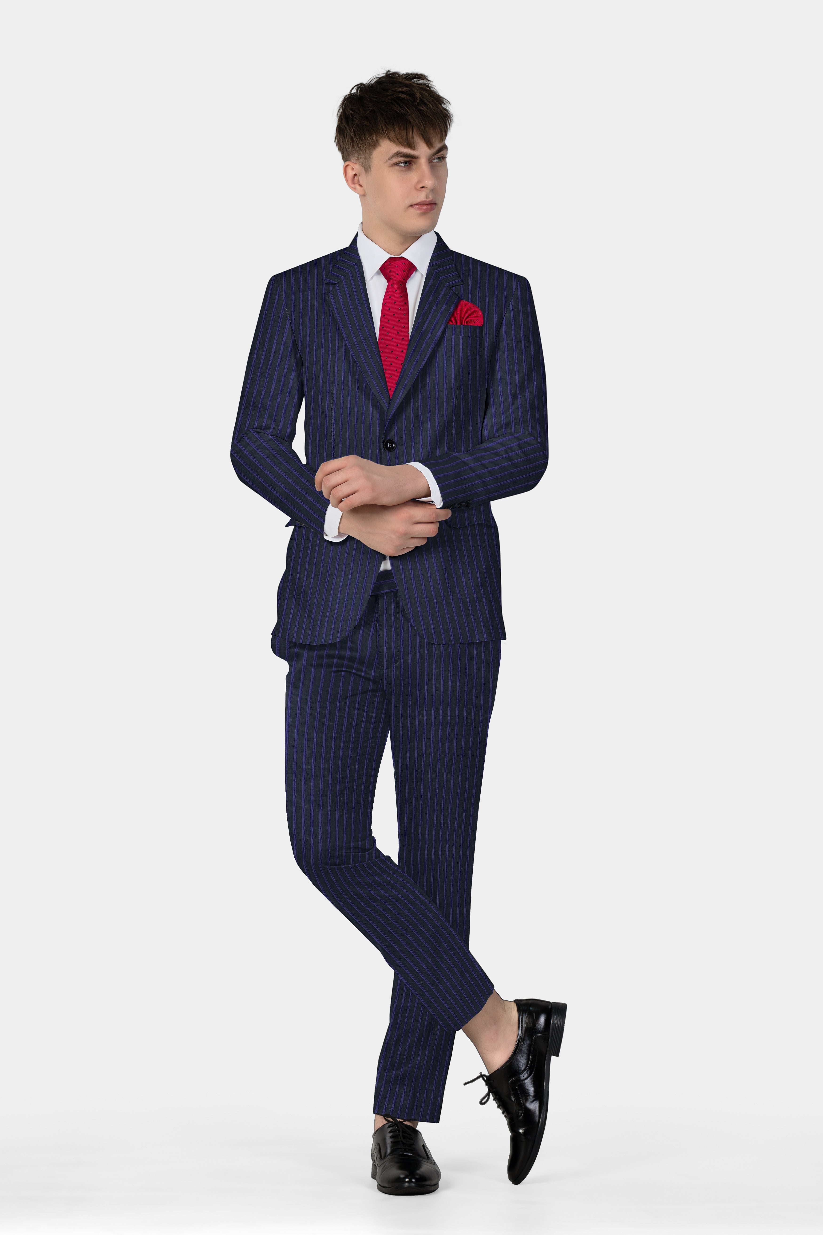 Shark Black with Blue Striped Wool Blend Blazer
