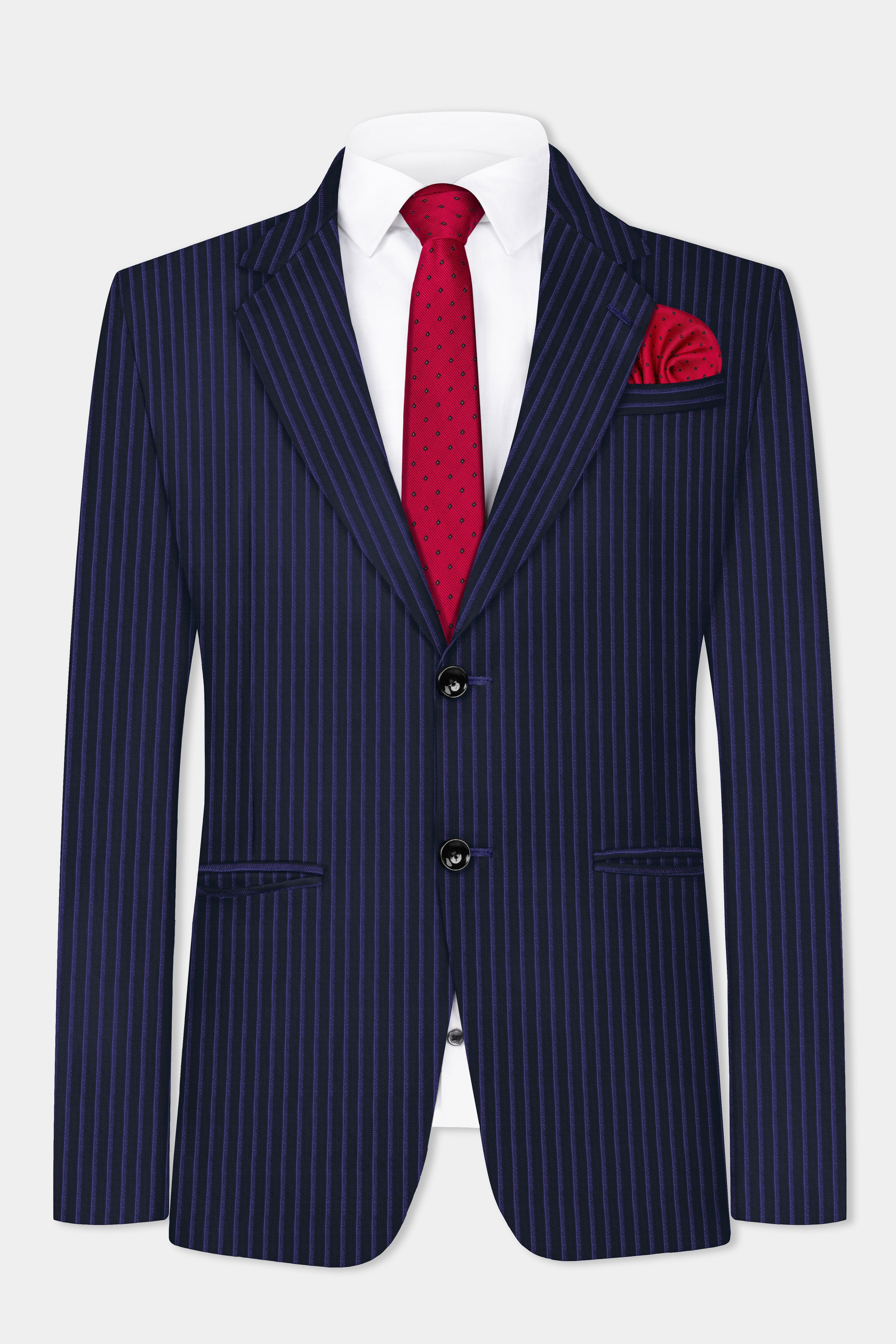 Shark Black with Blue Striped Wool Blend Blazer
