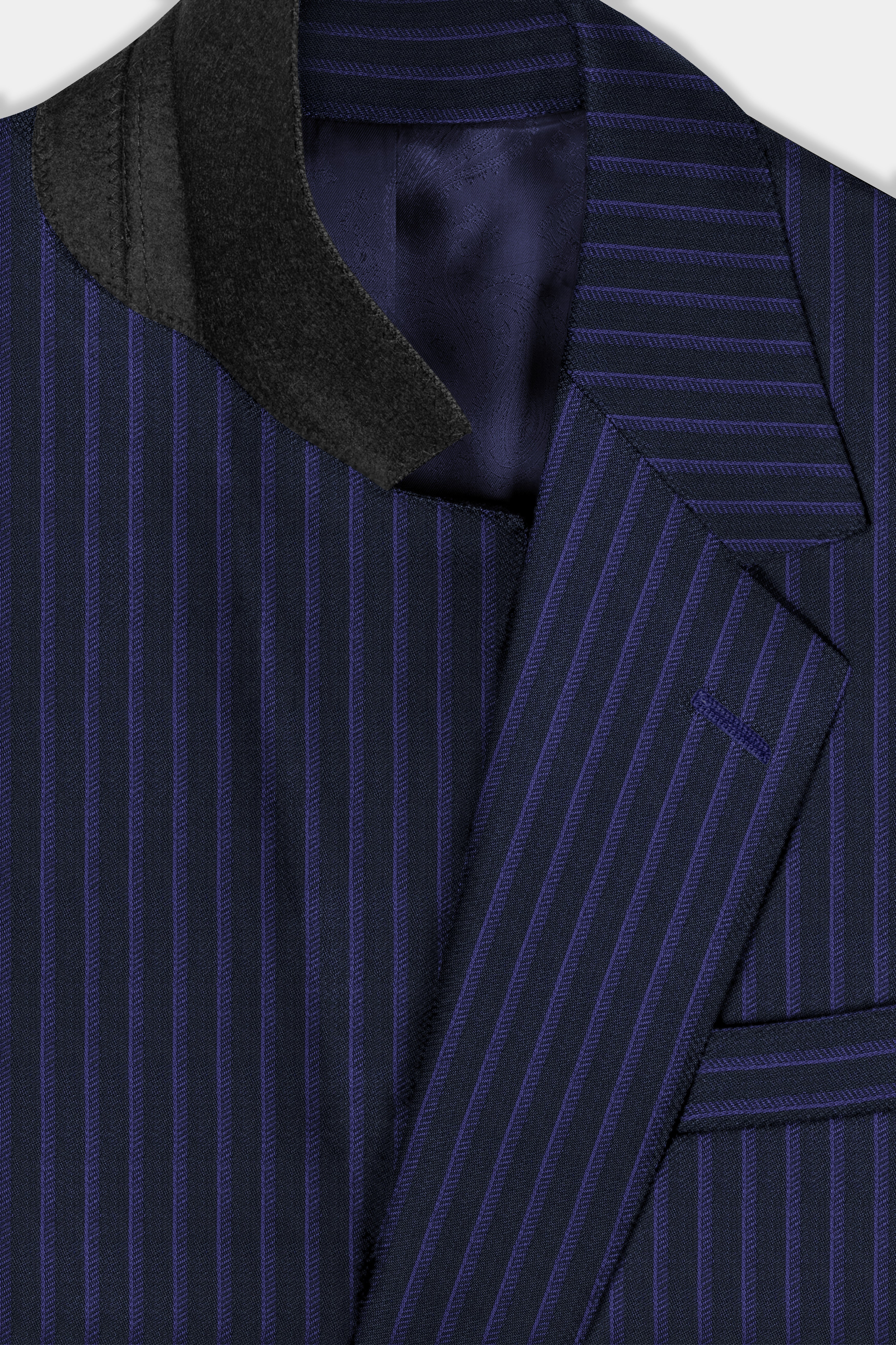 Shark Black with Blue Striped Wool Blend Blazer