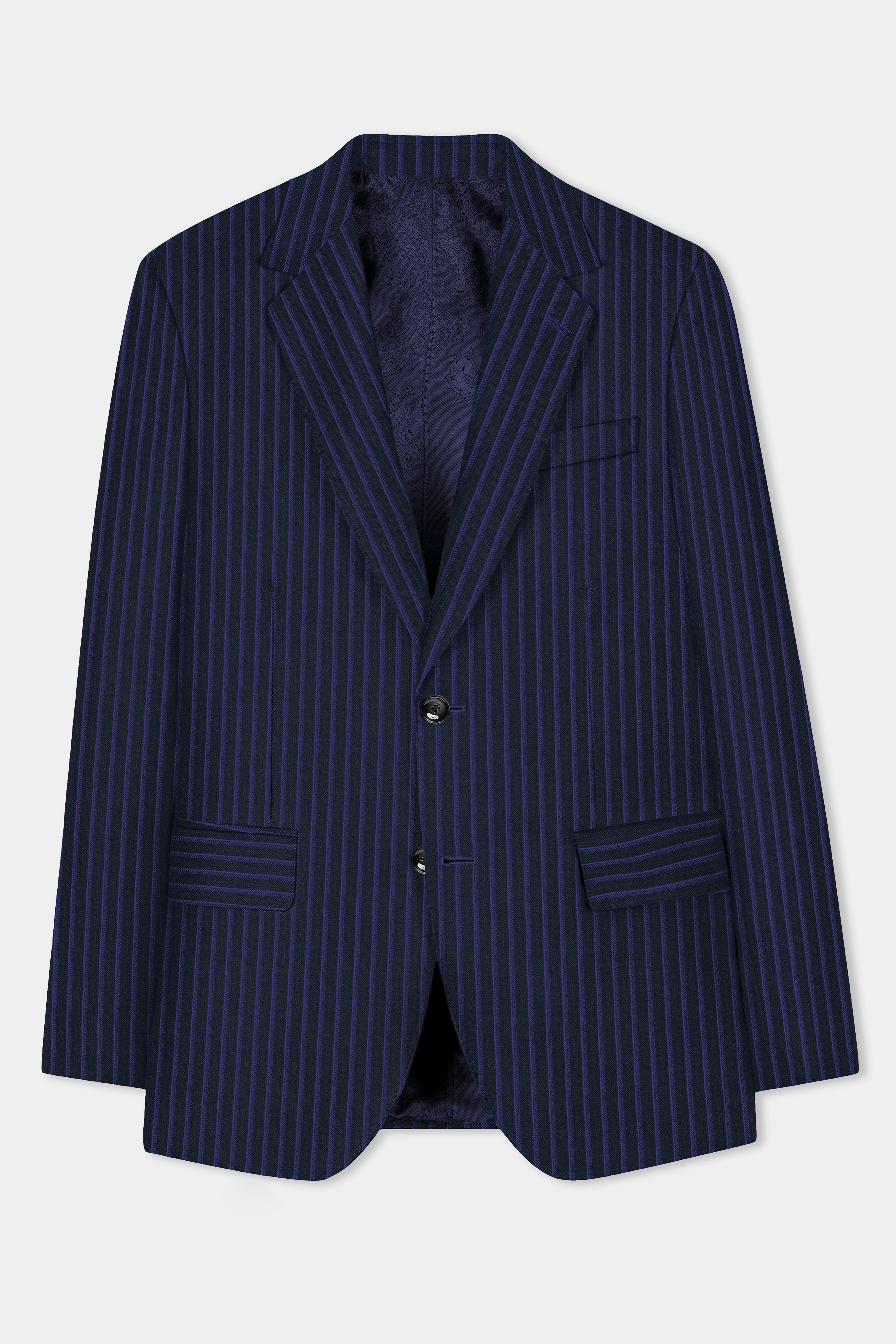 Shark Black with Blue Striped Wool Blend Blazer