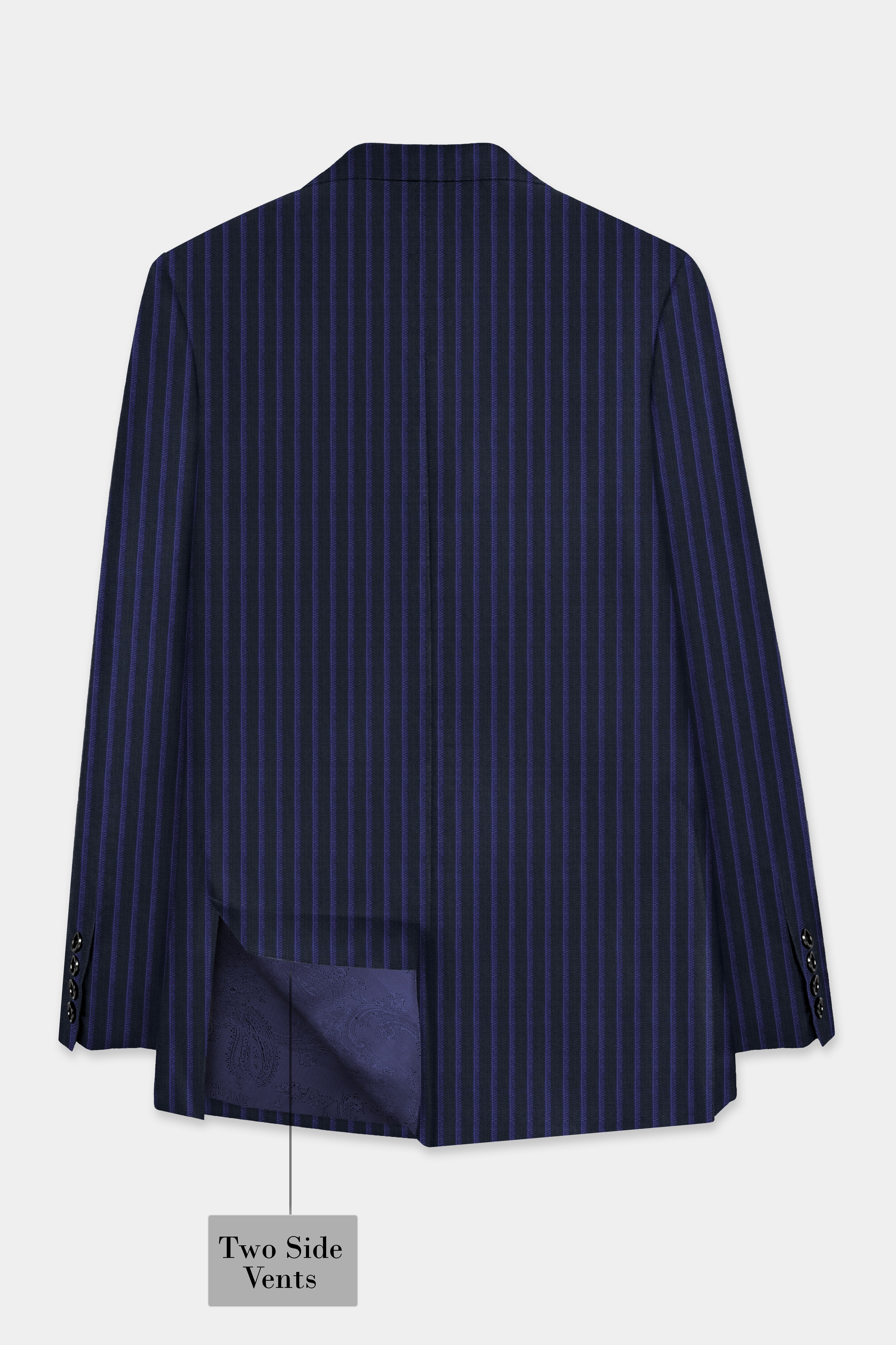 Shark Black with Blue Striped Wool Blend Blazer