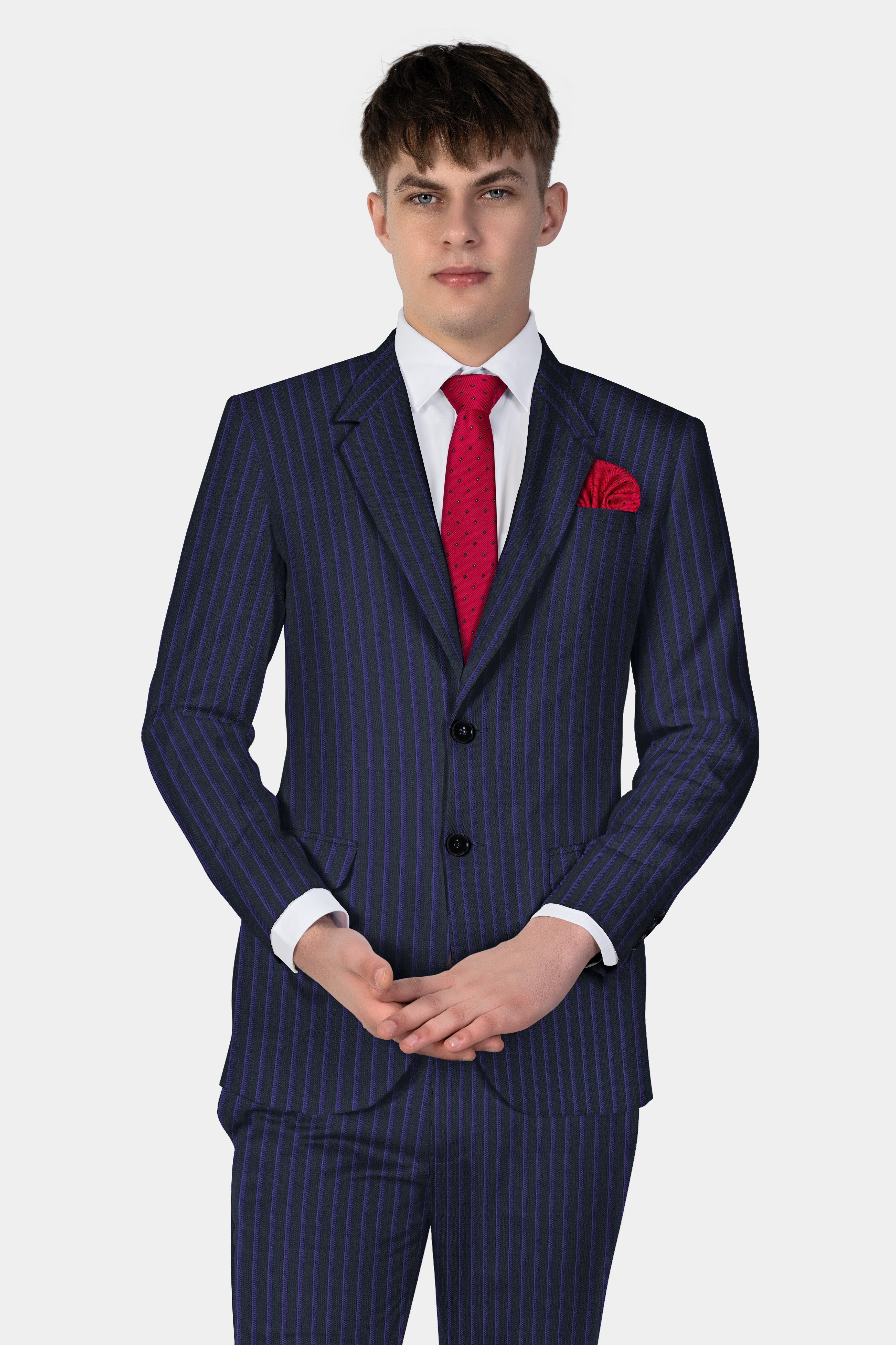 Shark Black with Blue Striped Wool Blend Blazer