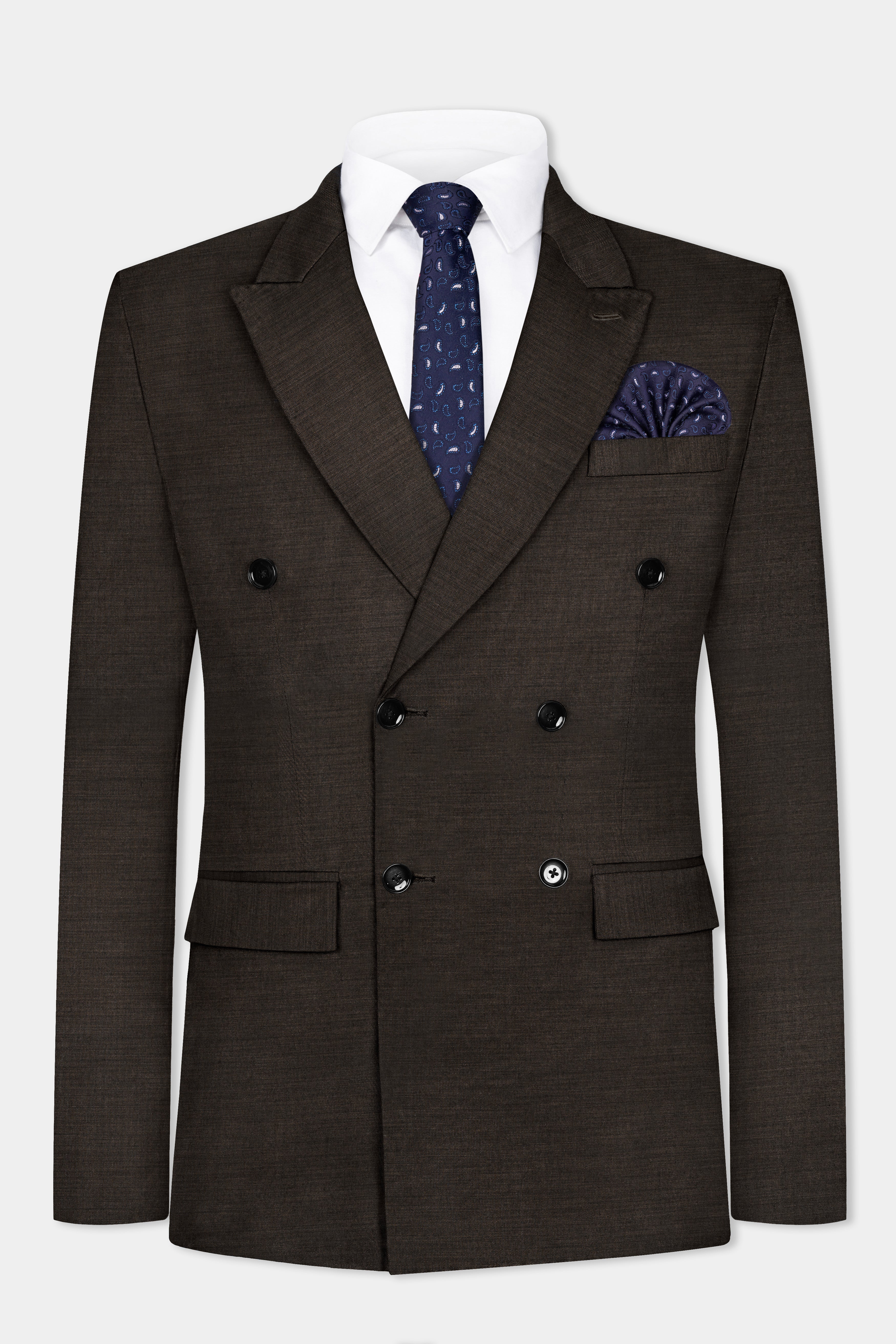 Eclipse Brown Textured Wool Blend Double Breasted Blazer