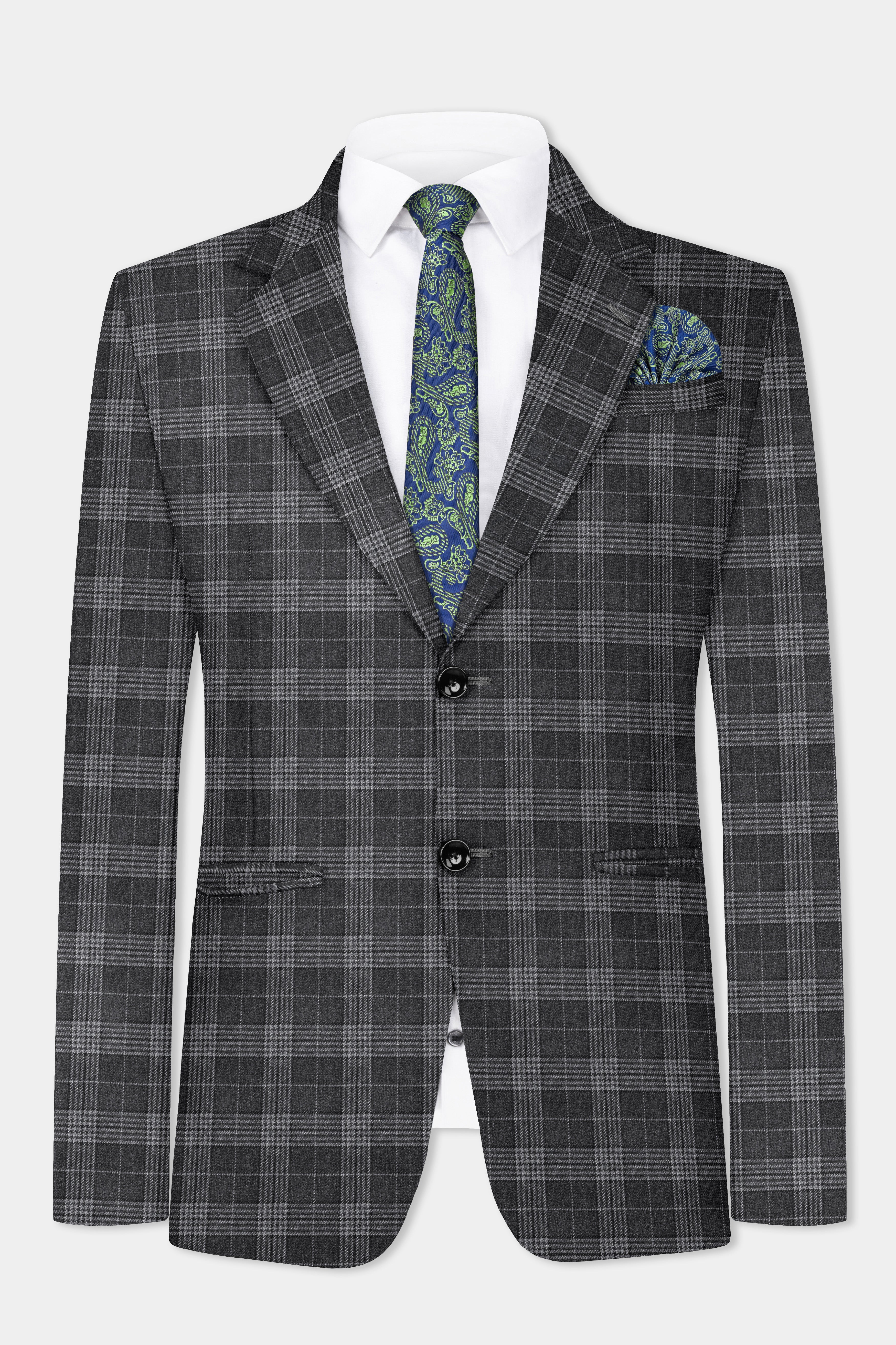 Heavy Metal Gray Plaid Tweed Blazer