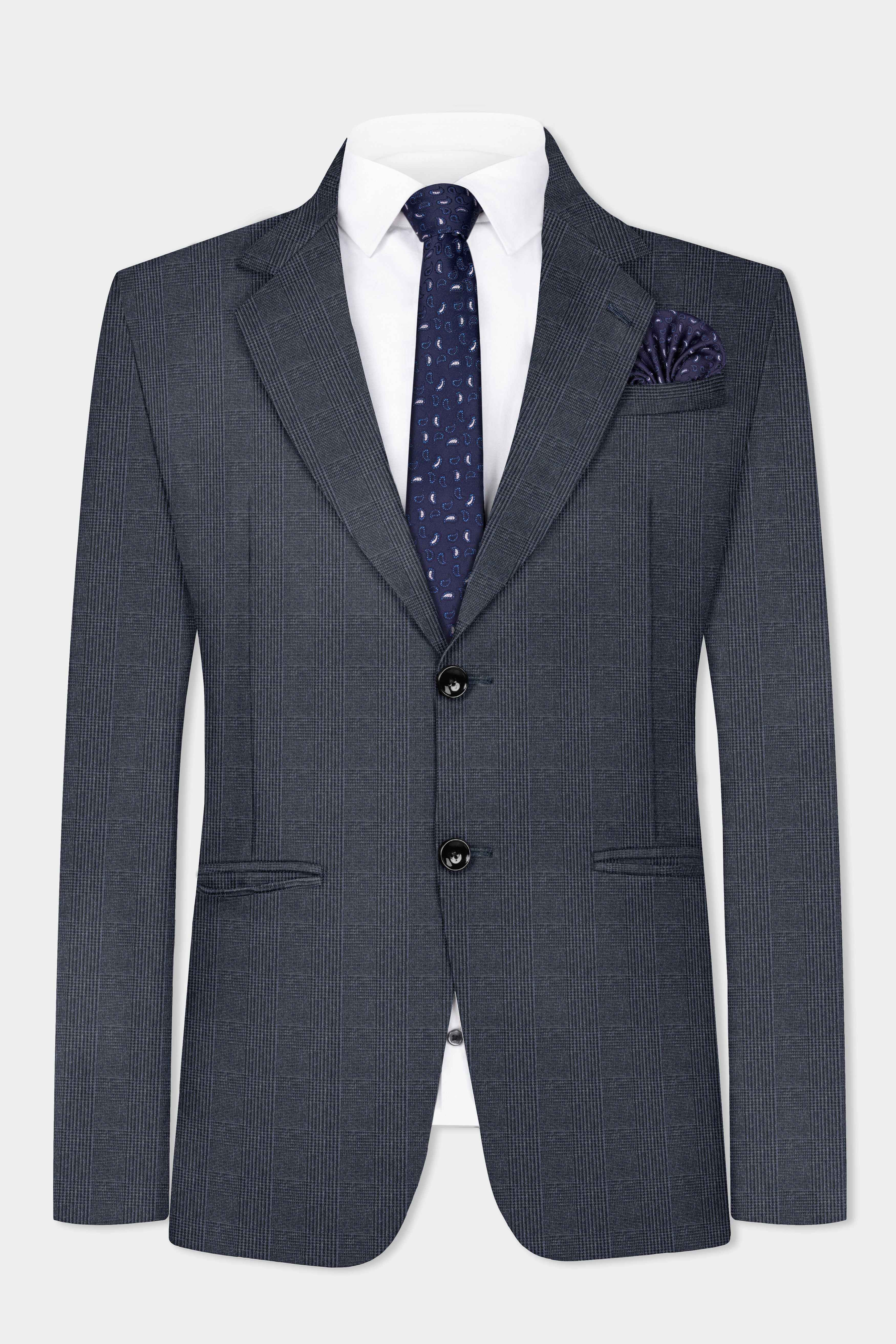 Gun Powder Gray Plaid Wool Blend Blazer