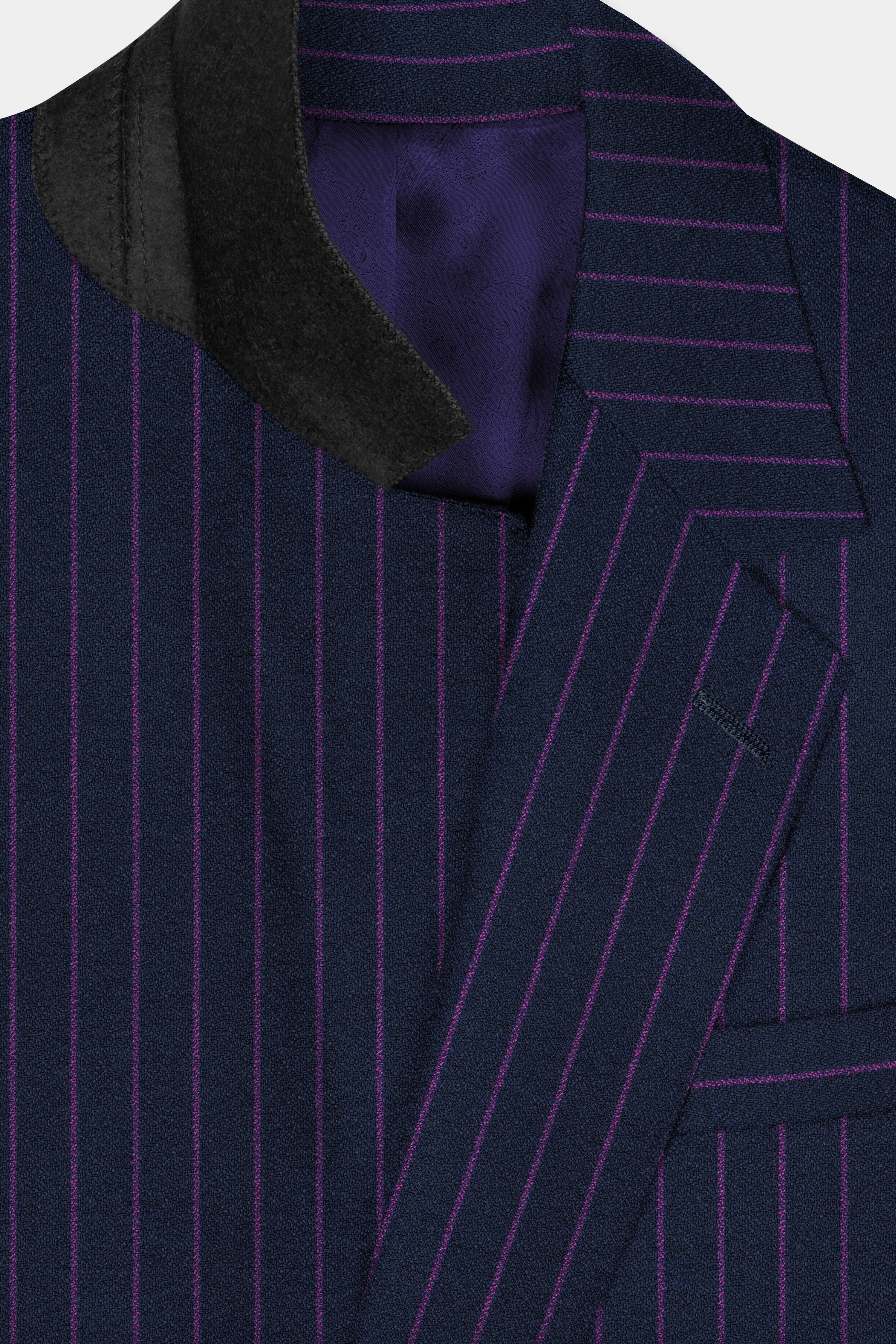 Steel Blue with Grape Purple Striped Wool Blend Blazer