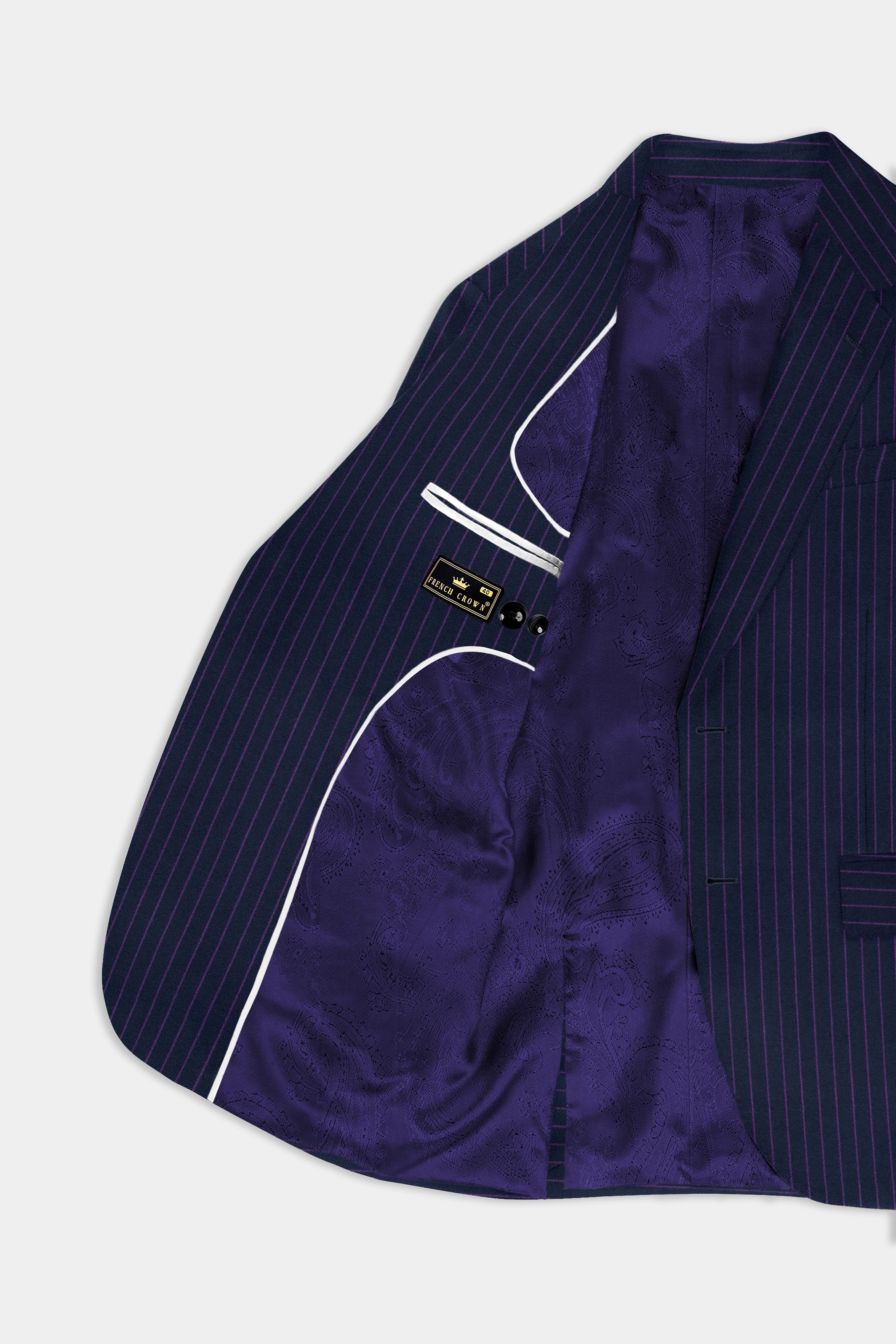 Steel Blue with Grape Purple Striped Wool Blend Blazer