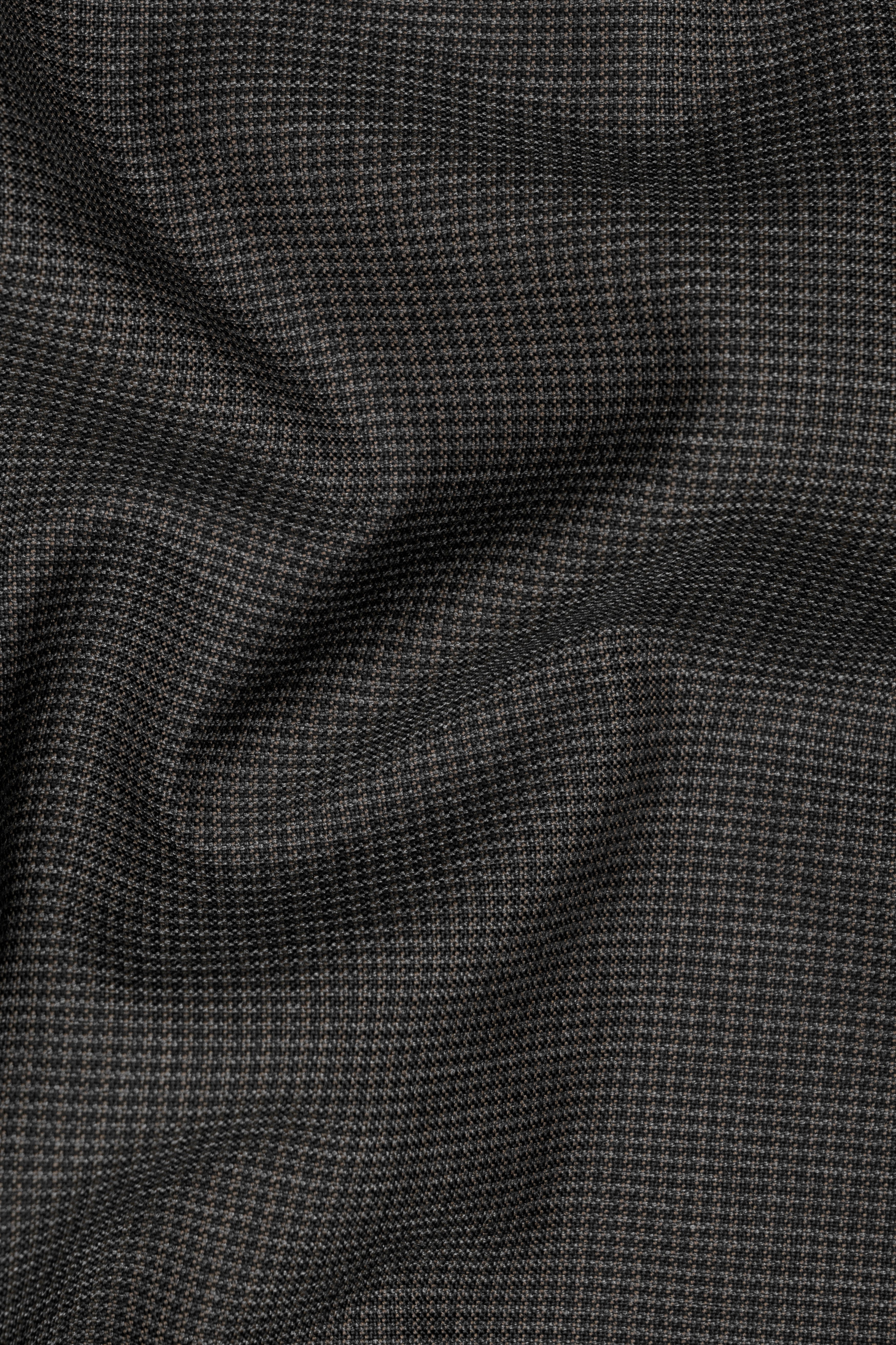 Iridium Brown Micro Checkered Wool Blend Double Breasted Blazer