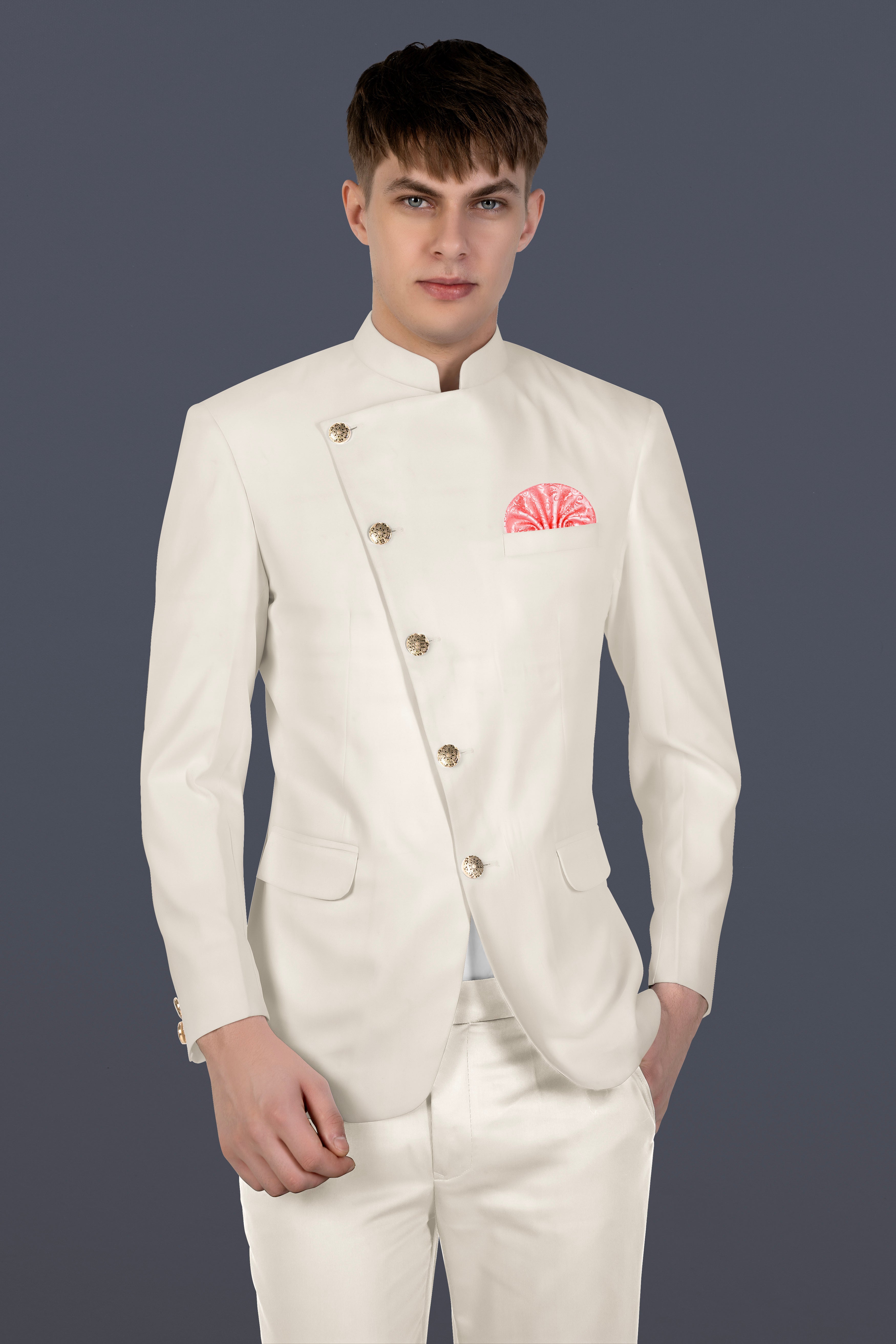 Eggshell Cream Solid Premium Cotton Blazer