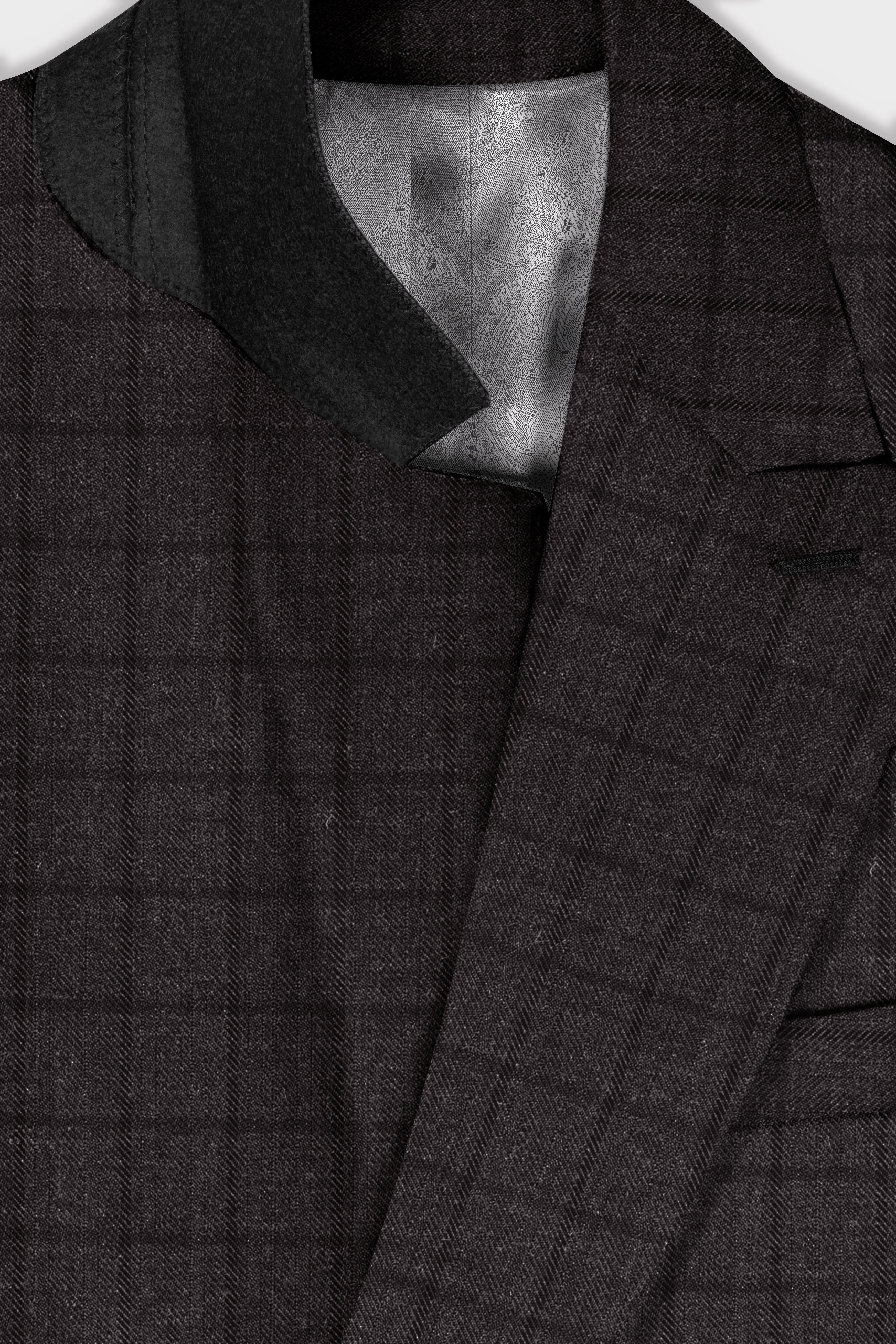 Thunder Gray Windowpane Tweed Double Breasted Blazer