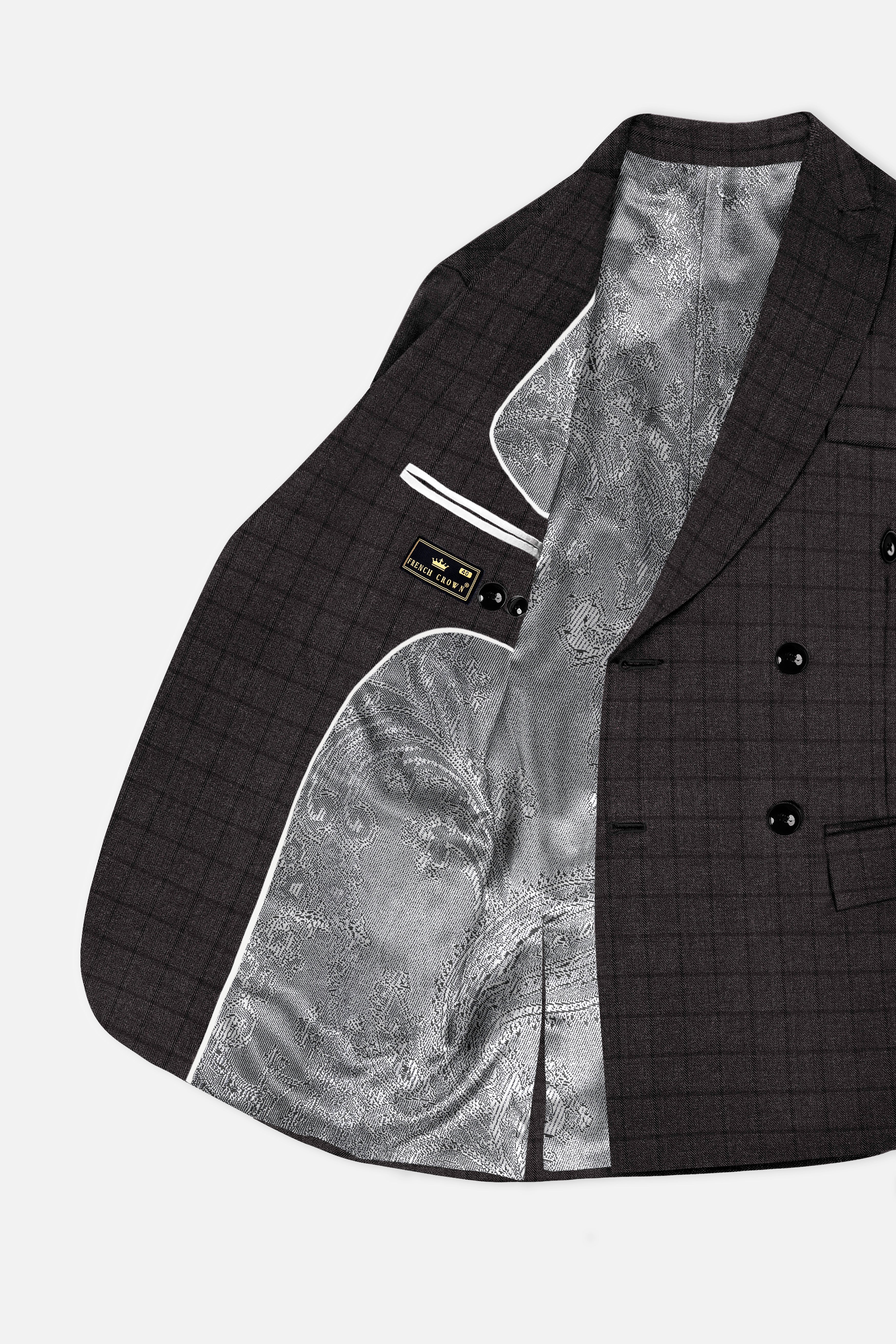 Thunder Gray Windowpane Tweed Double Breasted Blazer