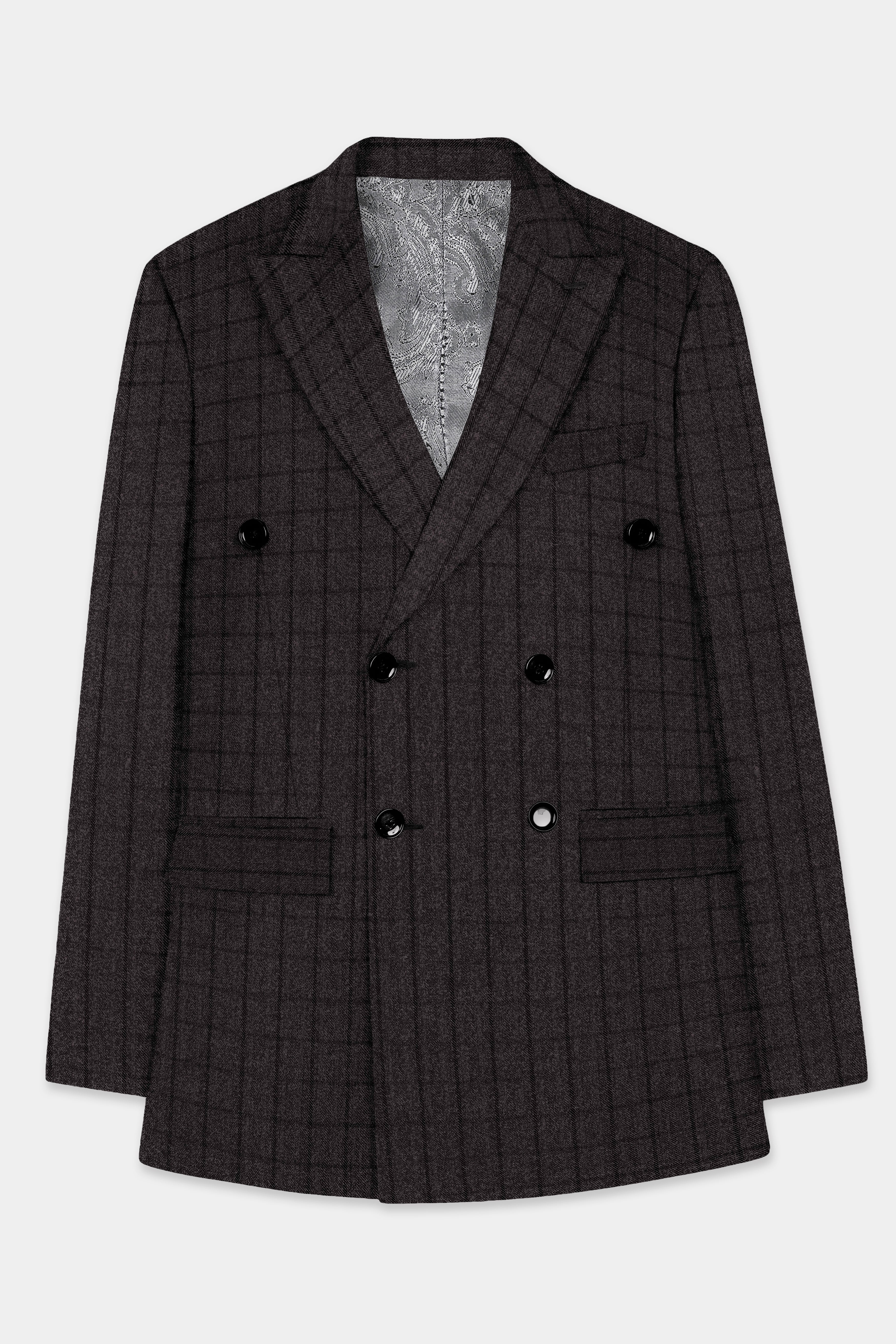 Thunder Gray Windowpane Tweed Double Breasted Blazer