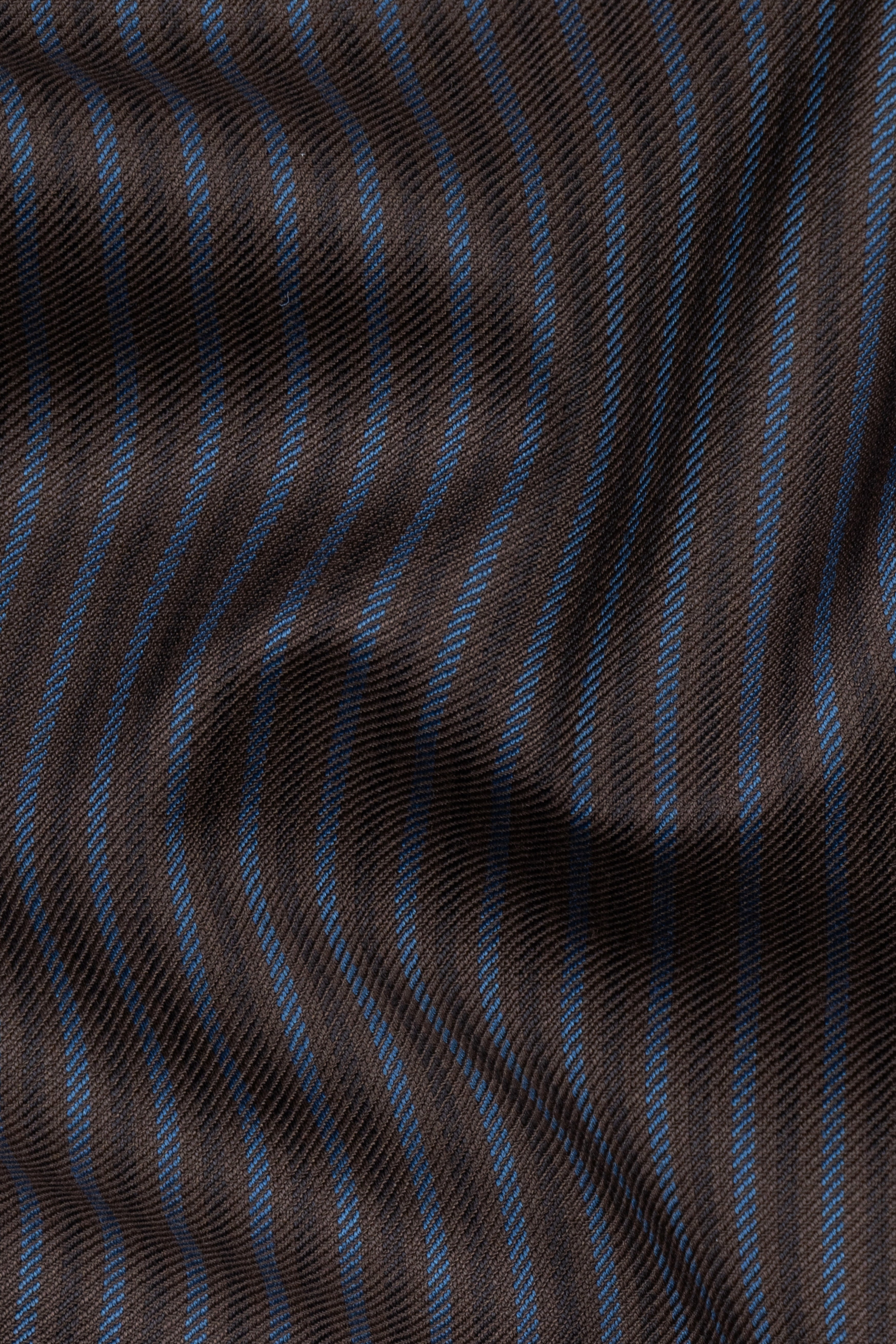 Eclipse Brown with Kashmir Blue Striped Wool Blend Double Breasted Blazer