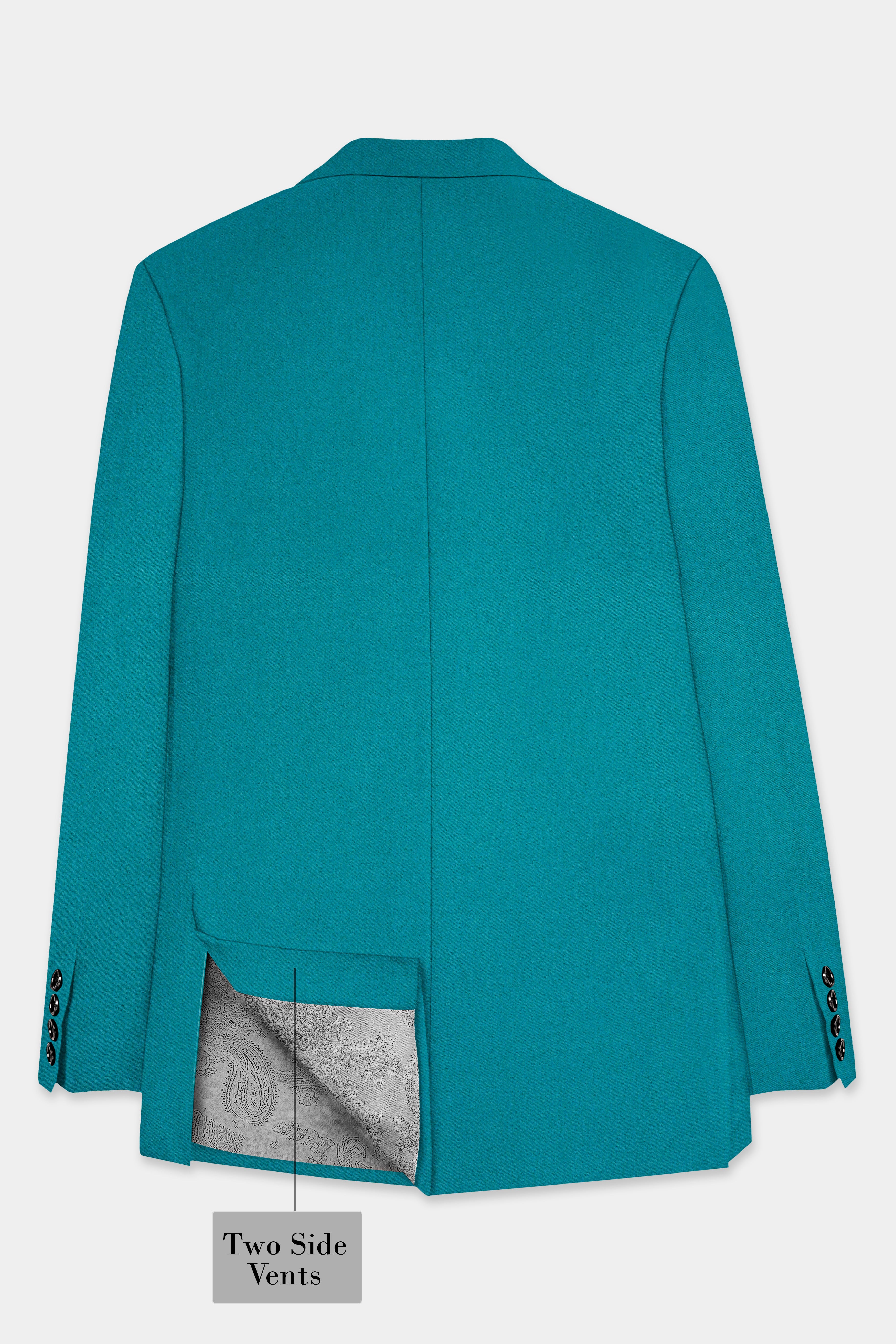 Surfie Green Plain Solid Wool Blend Peak Lapel Tuxedo Blazer