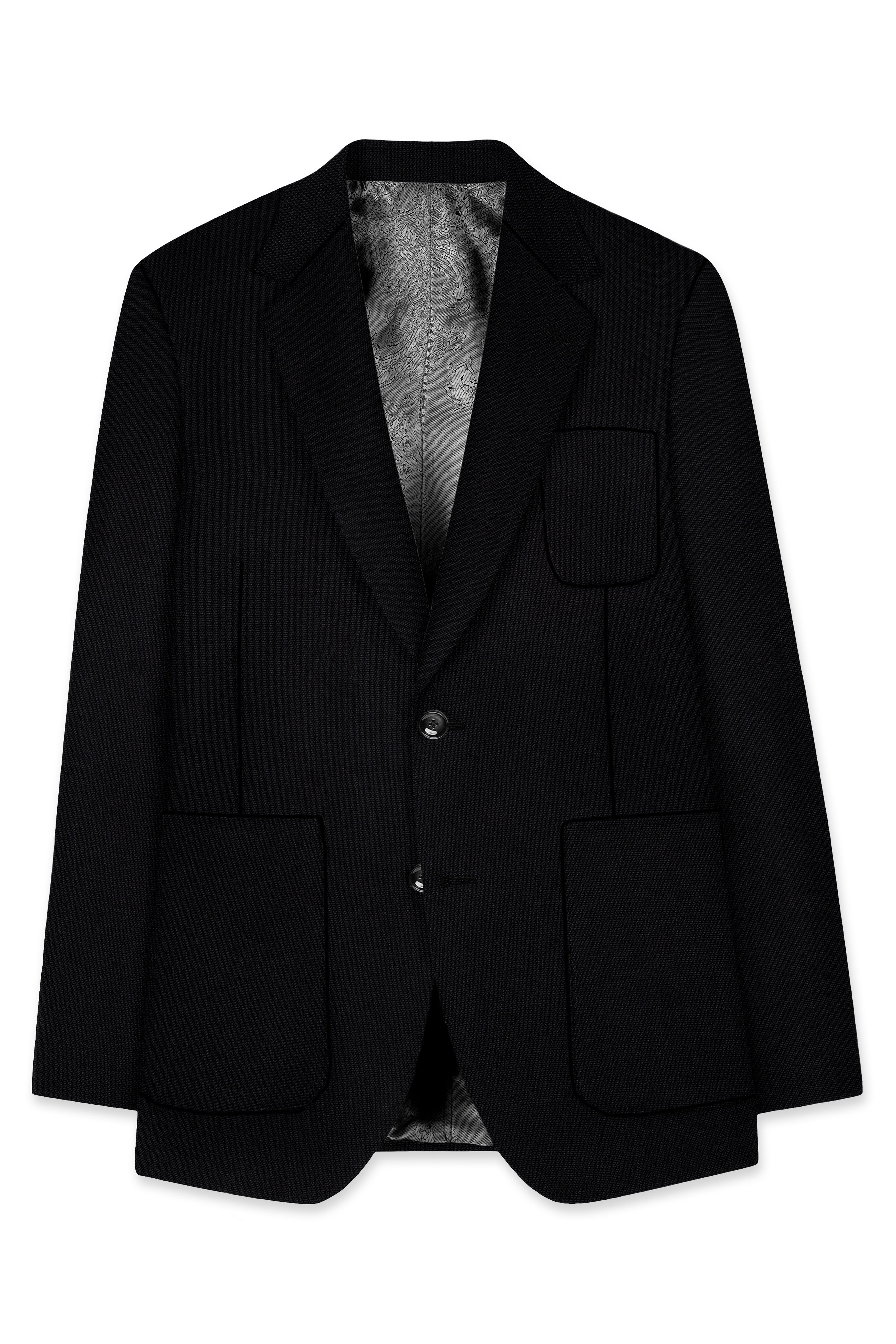 Jet Black Solid Luxurious Linen Sports Blazer
