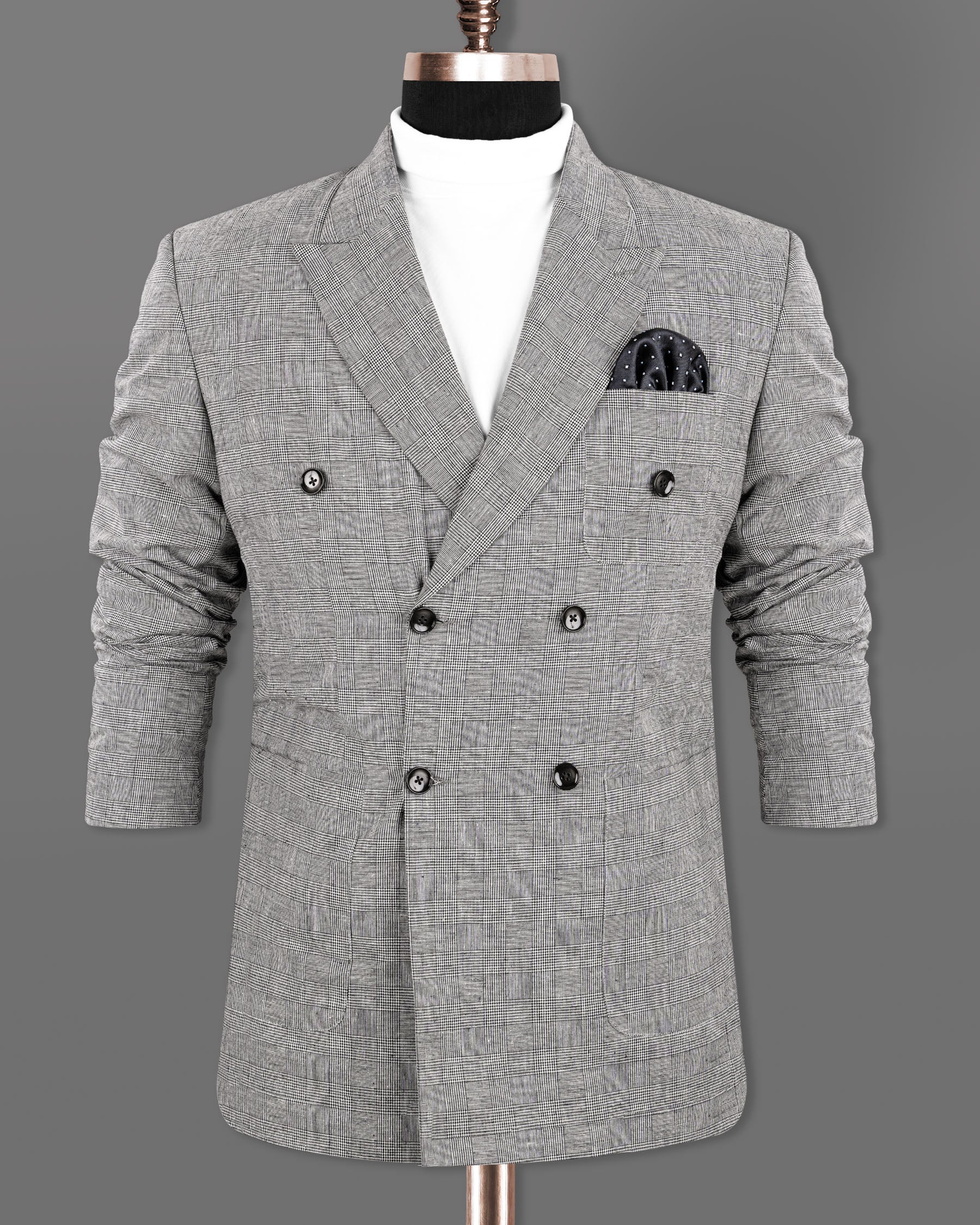 Star Dust Gray Plaid Premium Cotton Double Breasted Sports Blazer