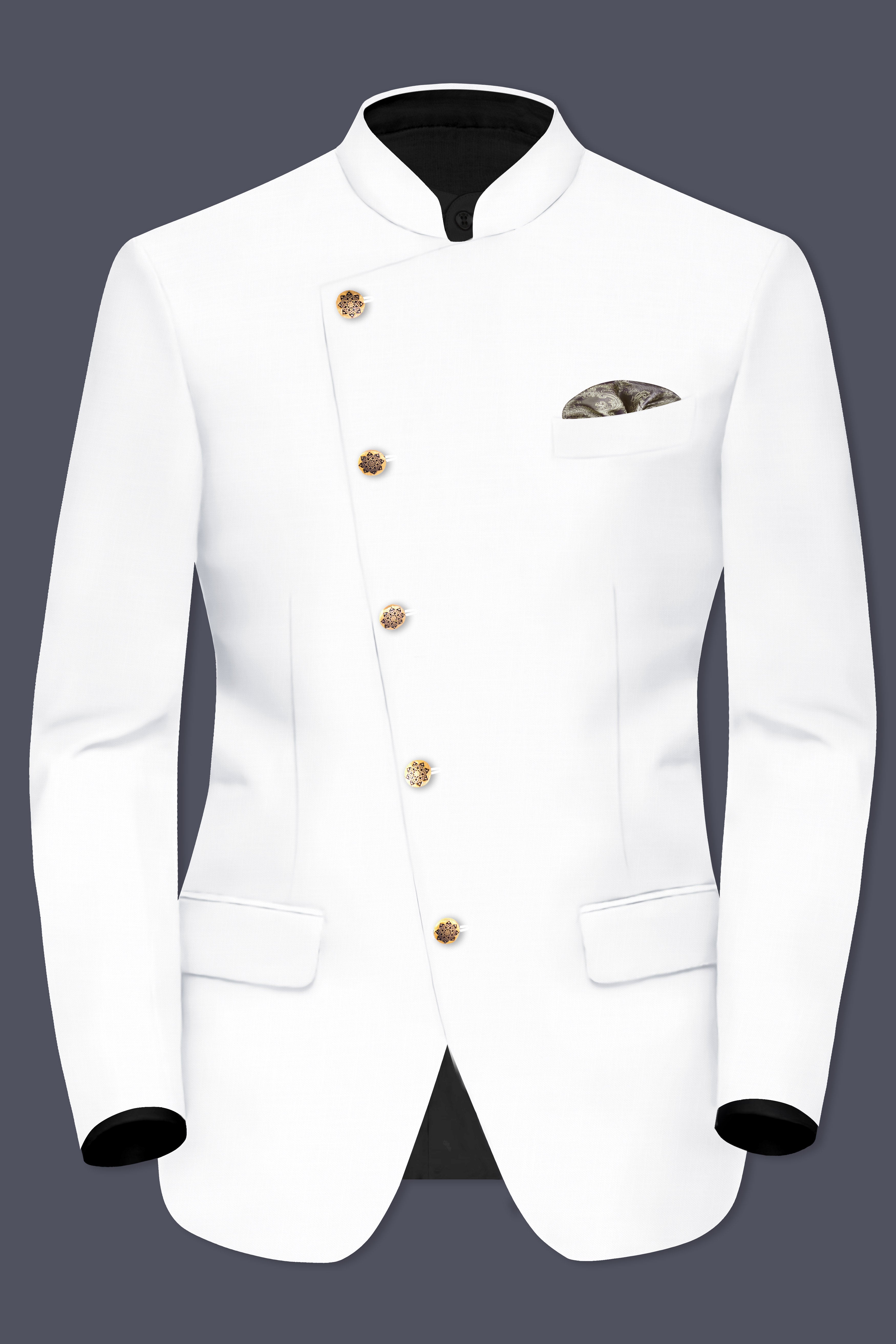 BRIGHT WHITE LUXURIOUS LINEN BANDHGALA/MANDARIN CROSS PLACKET PERFORMANCE BLAZER