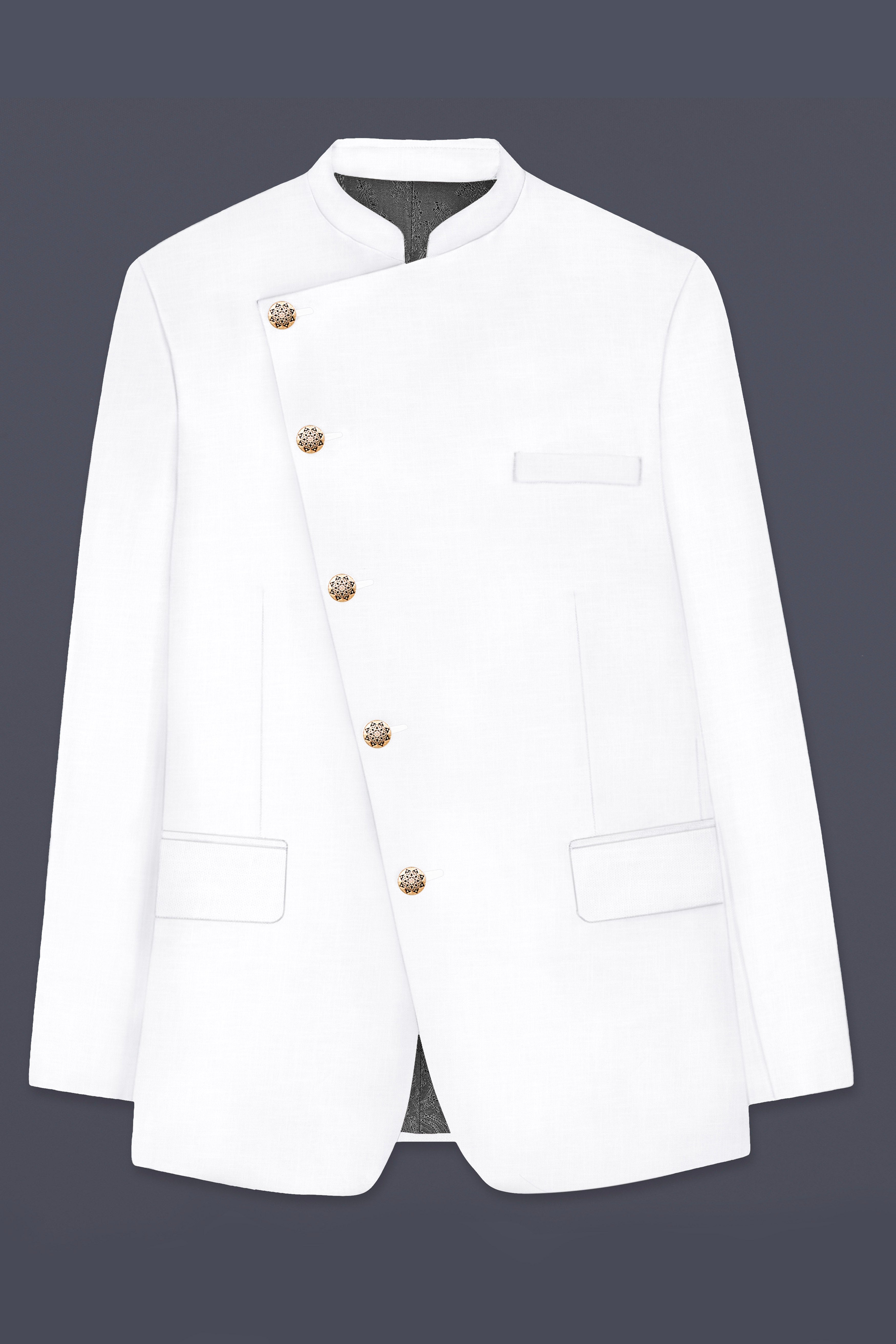 BRIGHT WHITE LUXURIOUS LINEN BANDHGALA/MANDARIN CROSS PLACKET PERFORMANCE BLAZER