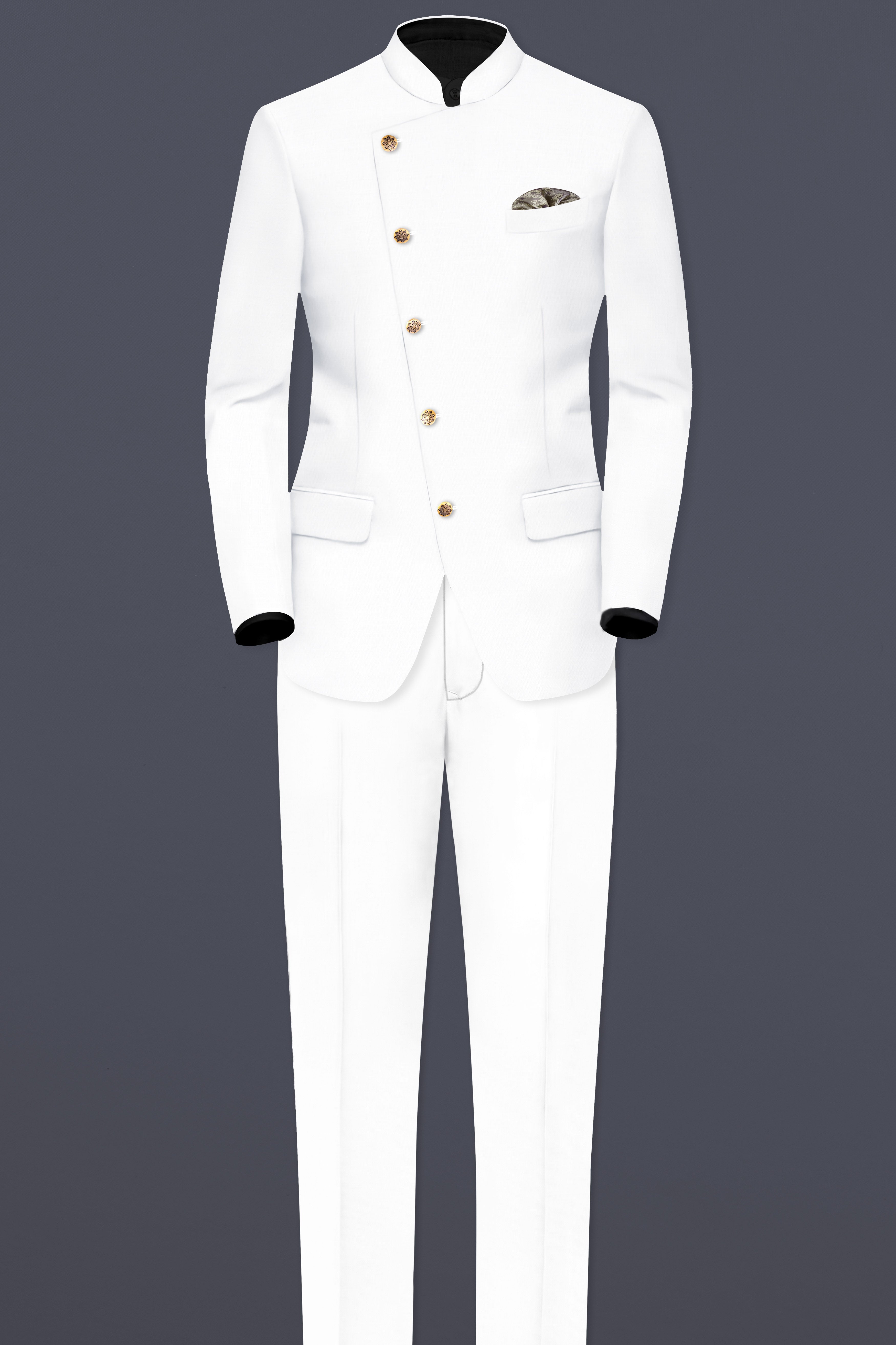 BRIGHT WHITE LUXURIOUS LINEN BANDHGALA/MANDARIN CROSS PLACKET PERFORMANCE BLAZER