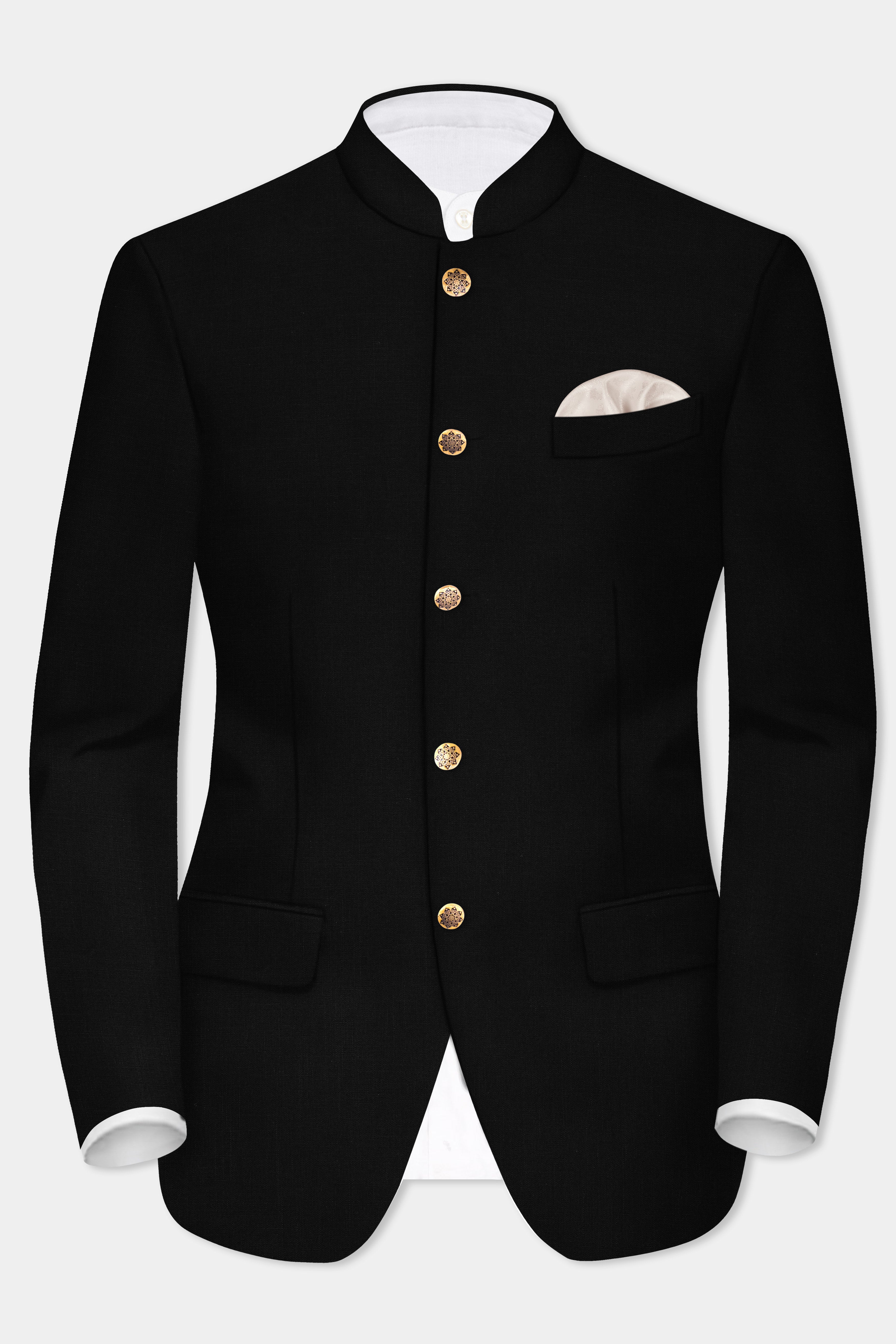 JADE BLACK LUXURIOUS LINEN BANDHGALA/MANDARIN BLAZER