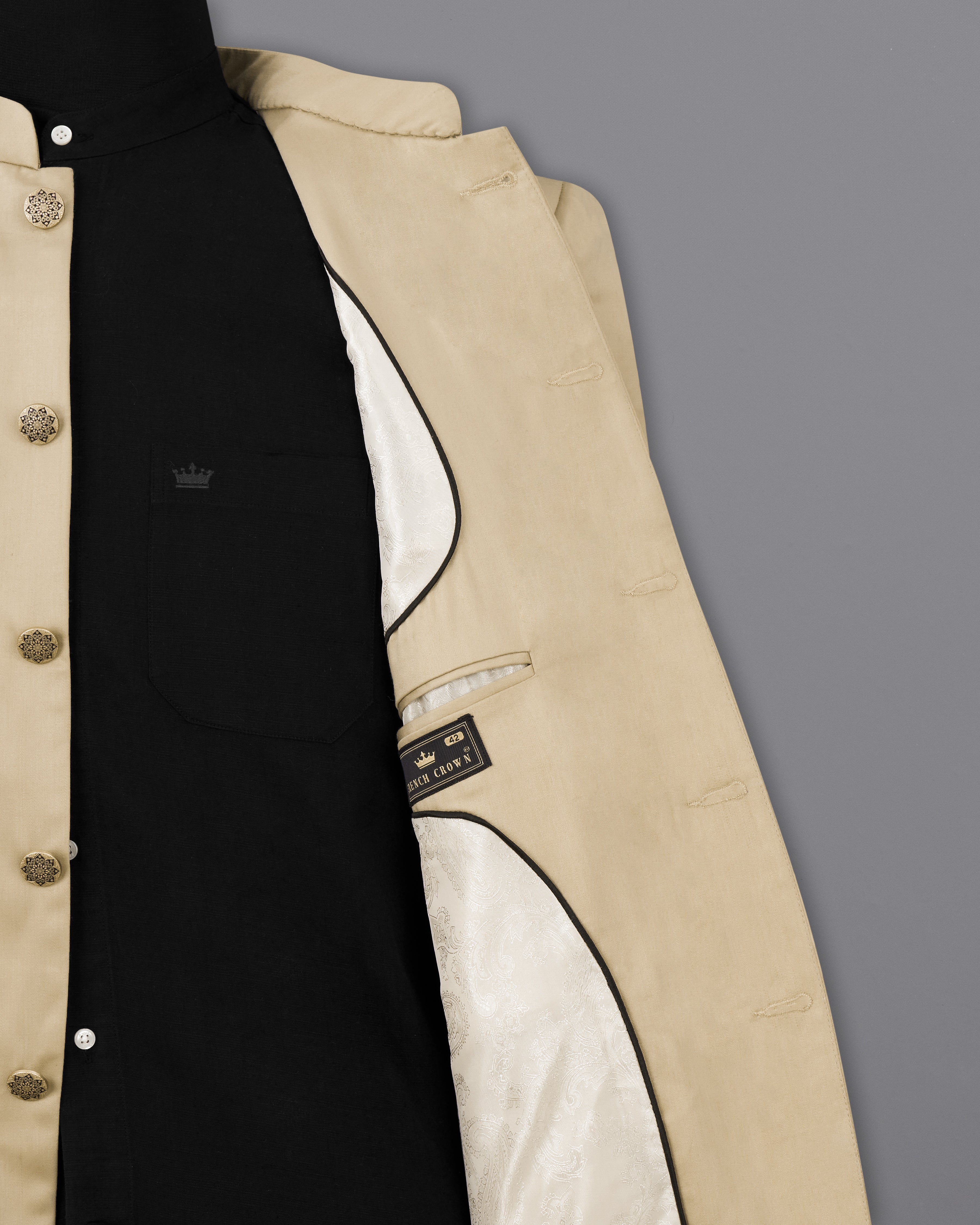 Hazelnut Subtle Sheen Wool rich Bandhgala/Mandarin Blazer